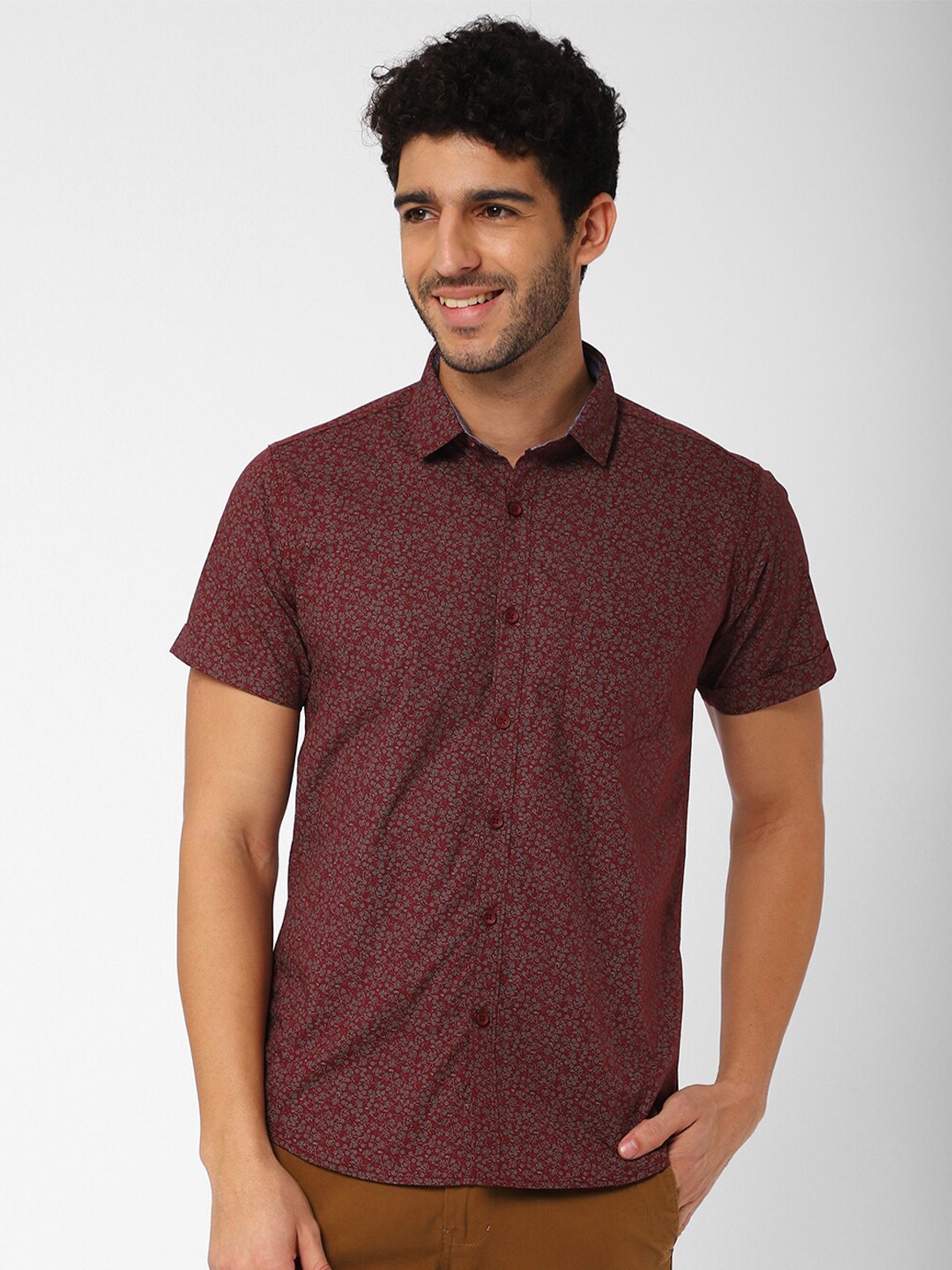 

R&B Men Maroon Floral Printed Cotton Casual Shirt