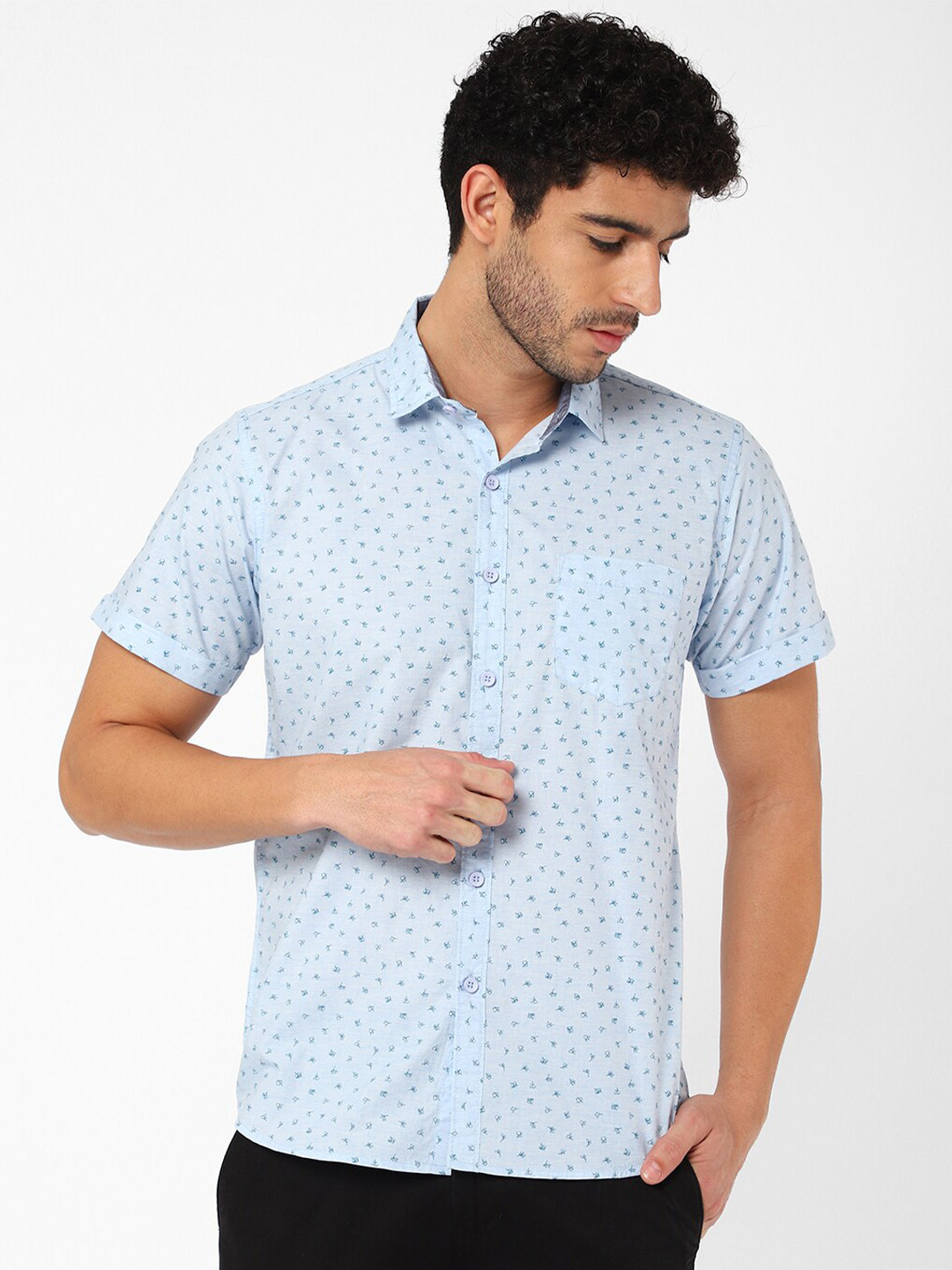 

R&B Men Blue Printed Casual Shirt