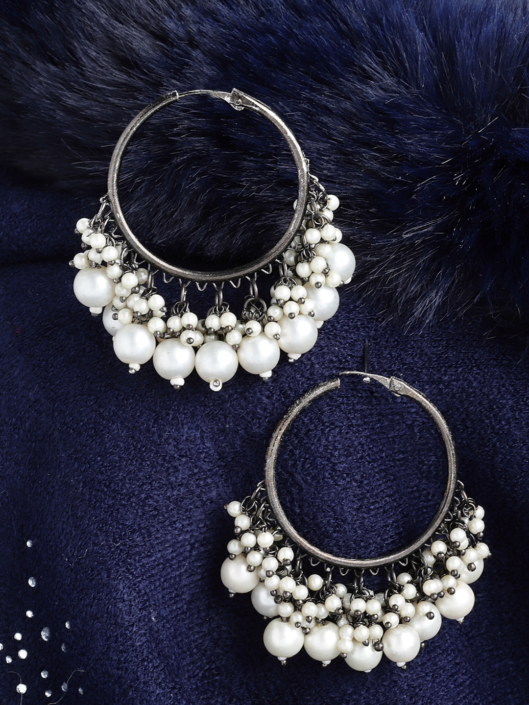 

PANASH Silver-Plated & White Circular Hoop Earrings