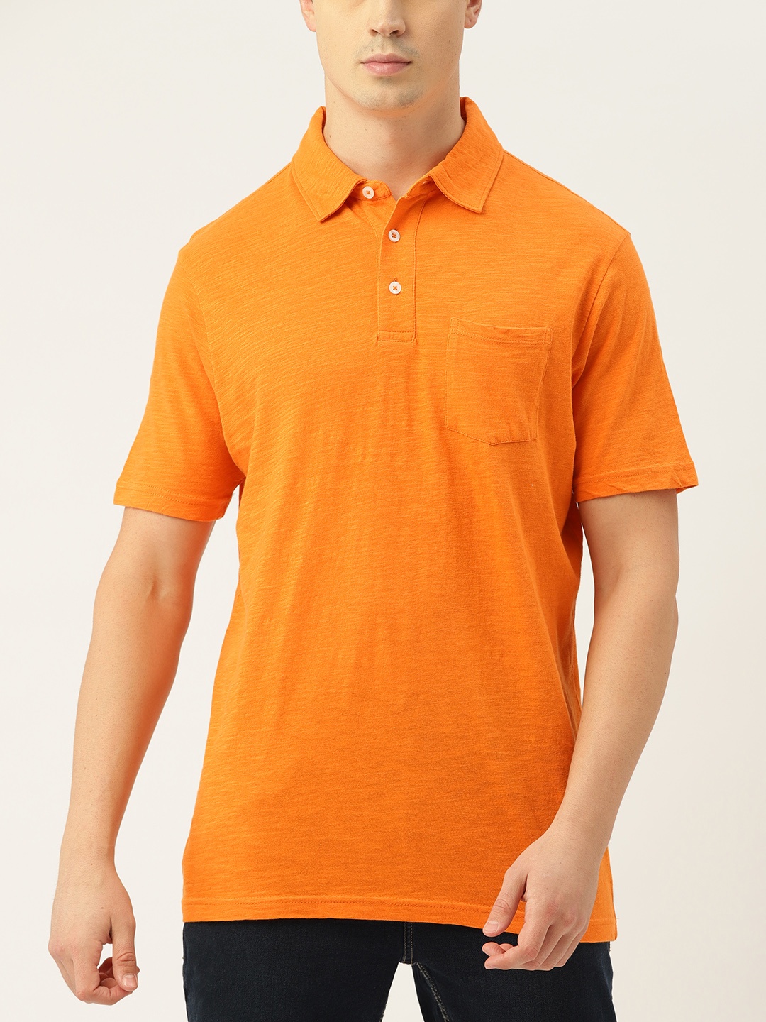 

Macy's Club Room Men Orange Polo Collar Pure Cotton T-shirt