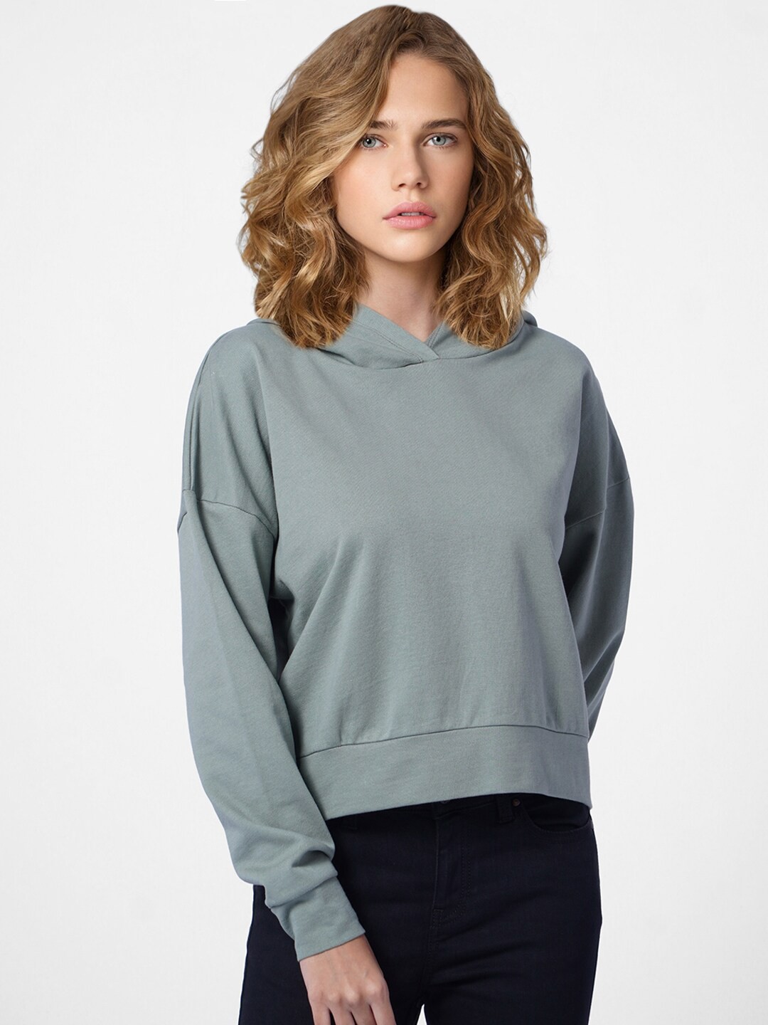 

ONLY Women Green Hooded Cotton Sweatshirt