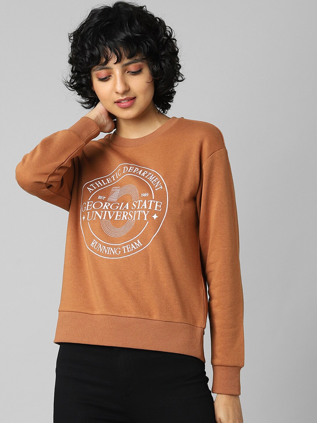 

ONLY Women Brown Printed Sweatshirt