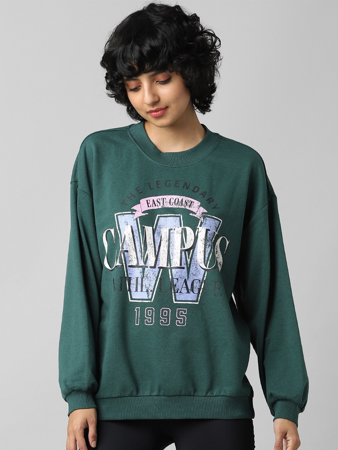 

ONLY Women Green Printed Sweatshirt