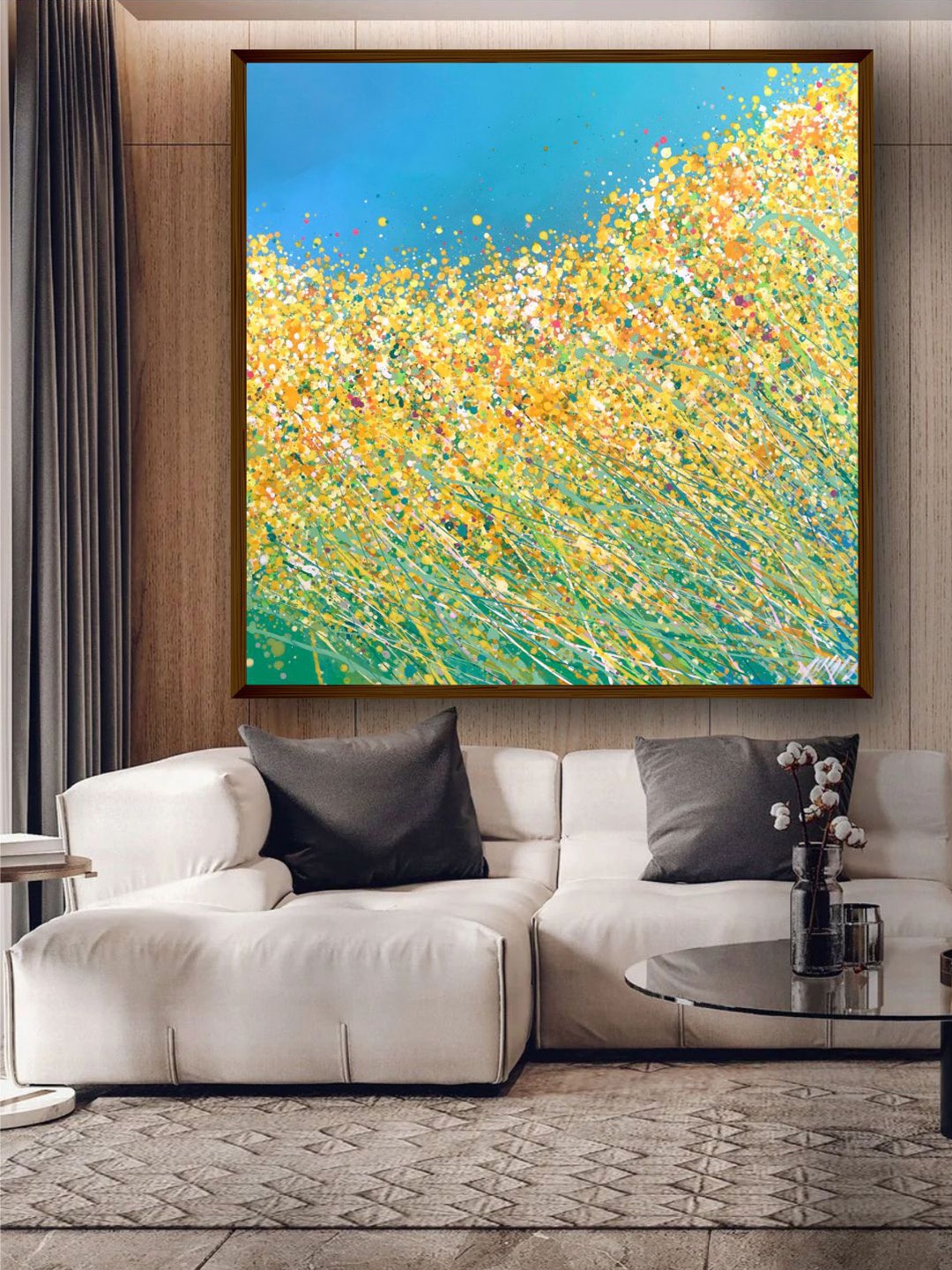 

The Art House Yellow & Blue Abstract Framed Wall Painting