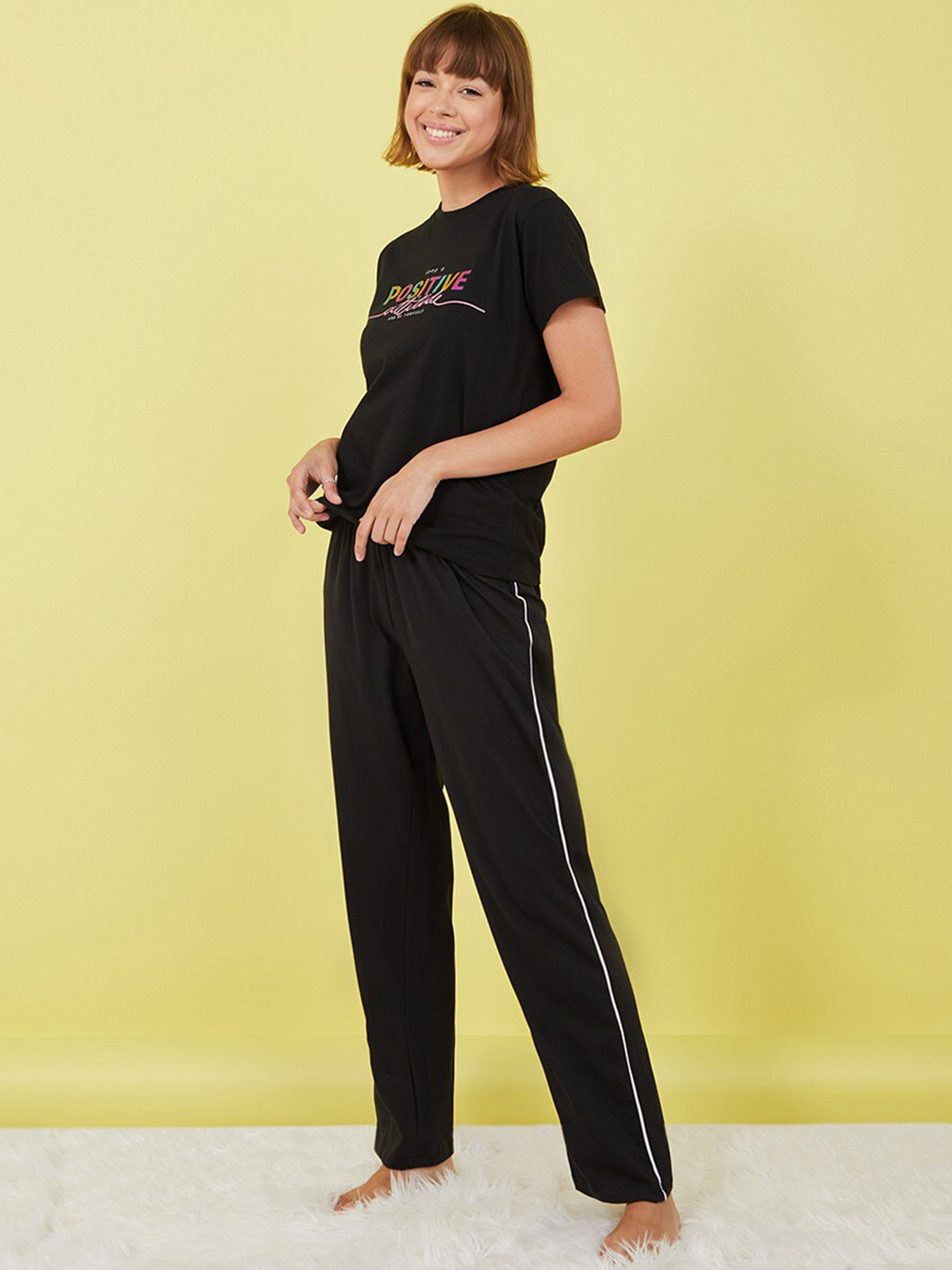 

Styli Women Printed Pure Cotton Night Suit, Black