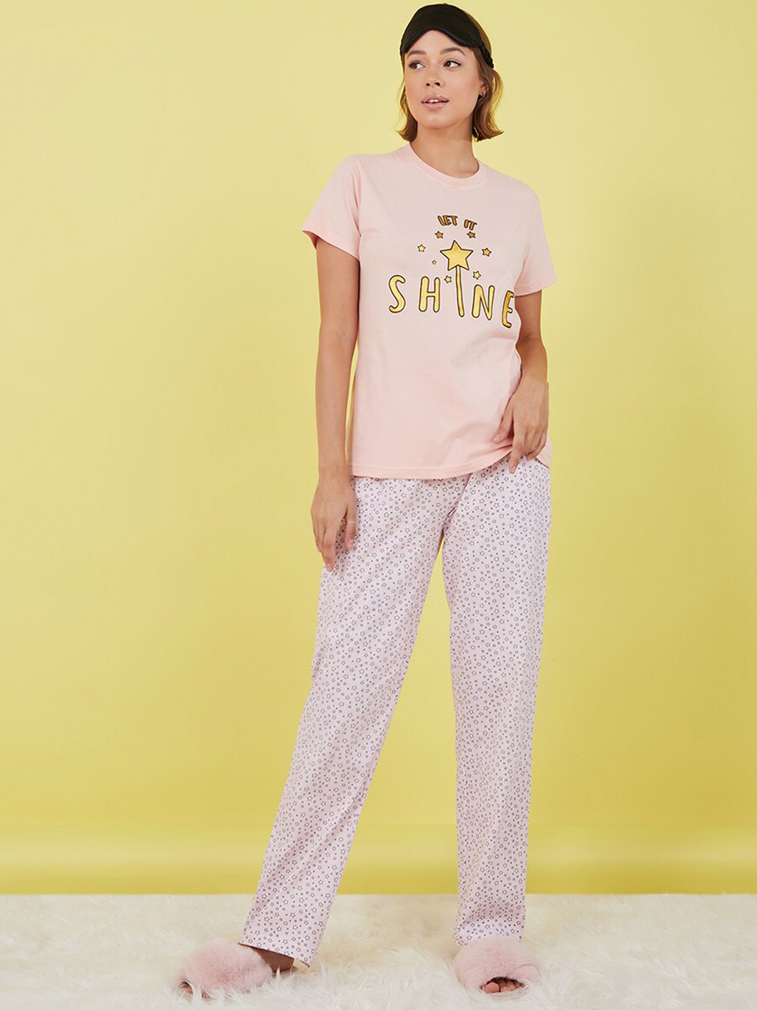 

Styli Women Pink & Yellow Printed Night suit