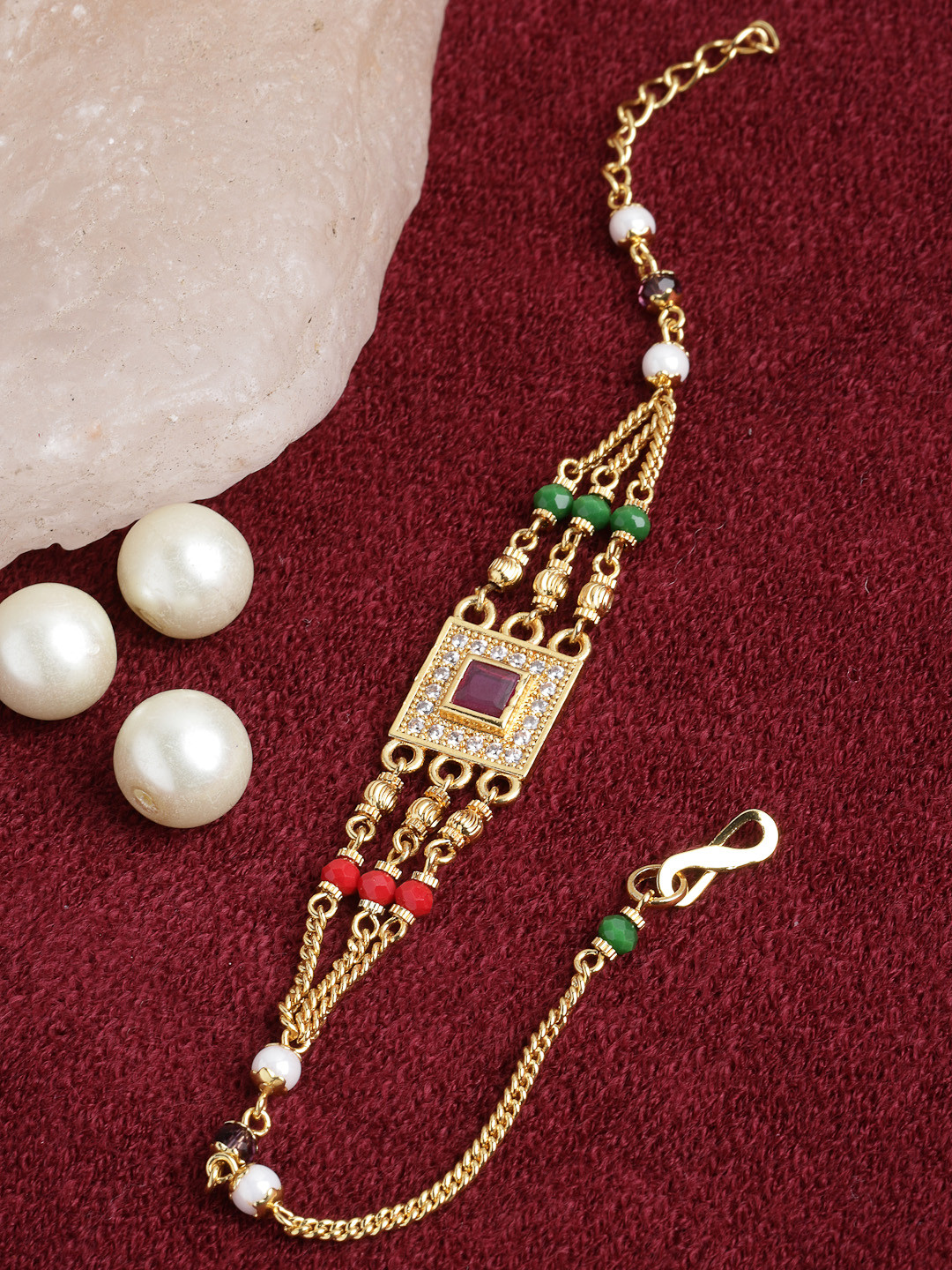 

PANASH Women Gold-Toned & Green Gold-Plated Multistrand Bracelet