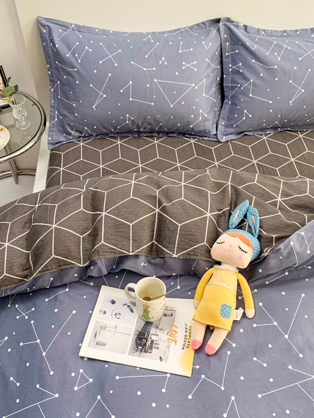 

JC HOME Pure cotton Grey Printed Bedding Set