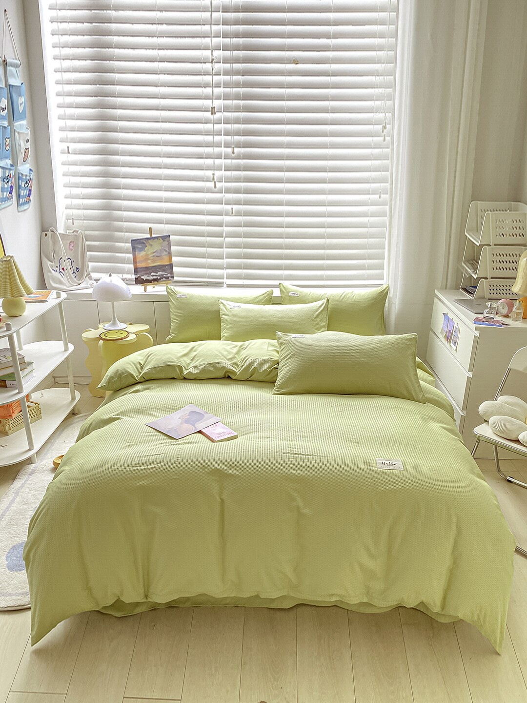 

JC Collection Green Solid Cotton Double King Bedding Set