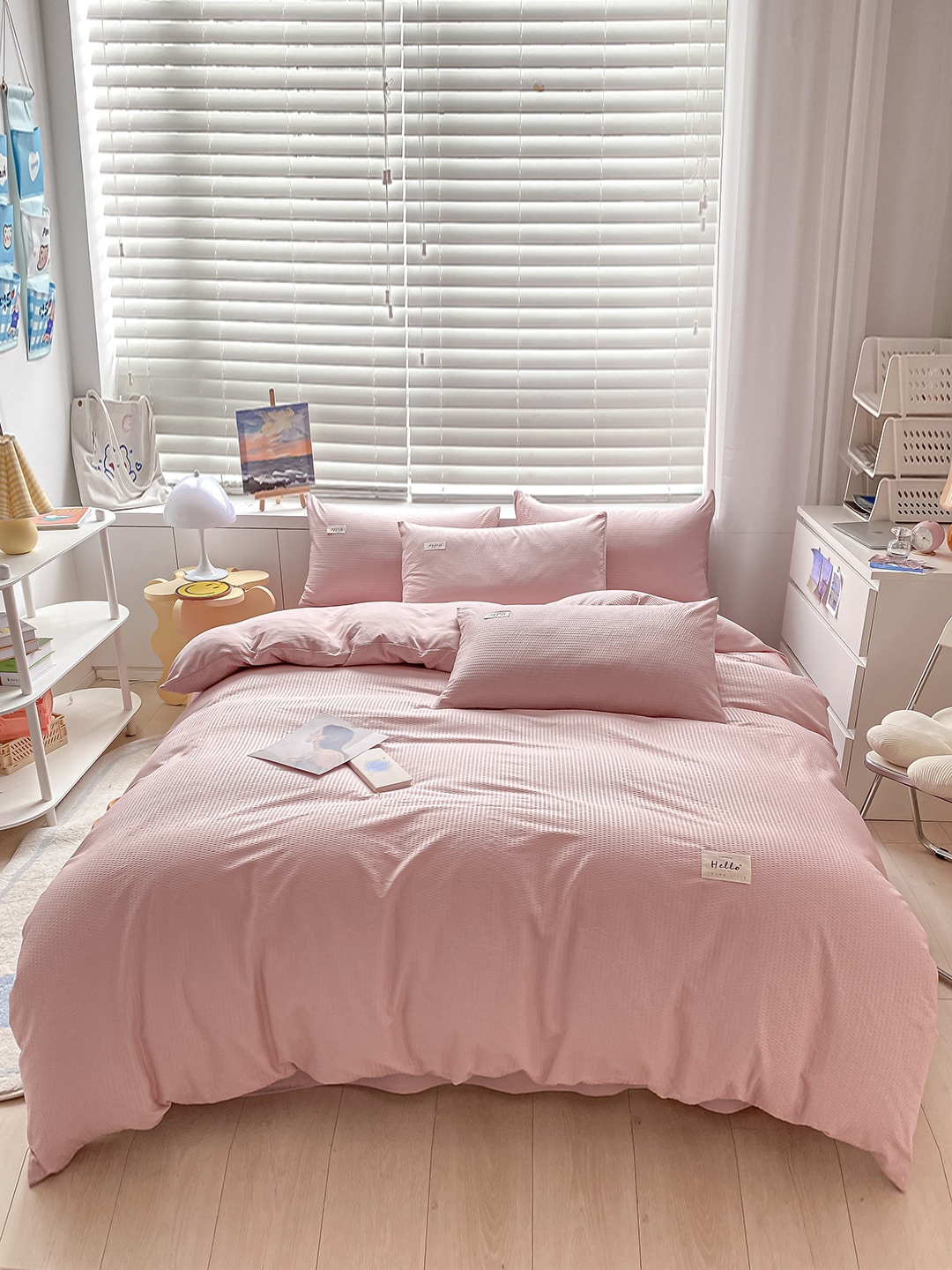 

JC HOME Pink Solid Double King Bedding Set