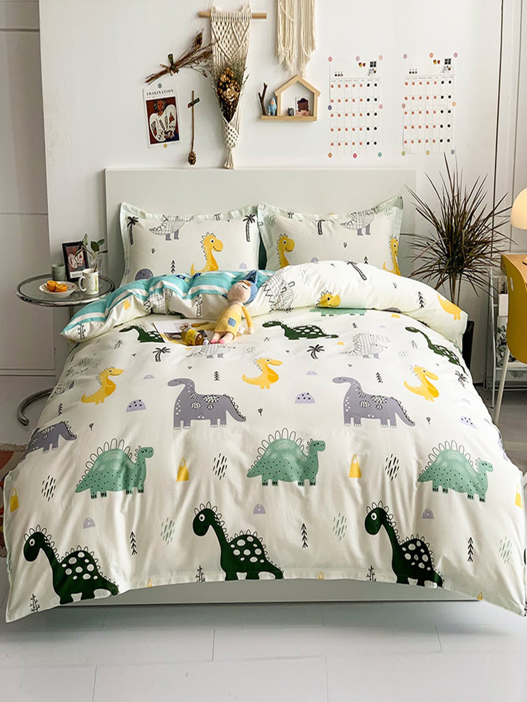 

JC Collection White & Green Printed Cotton Single Bedding Set