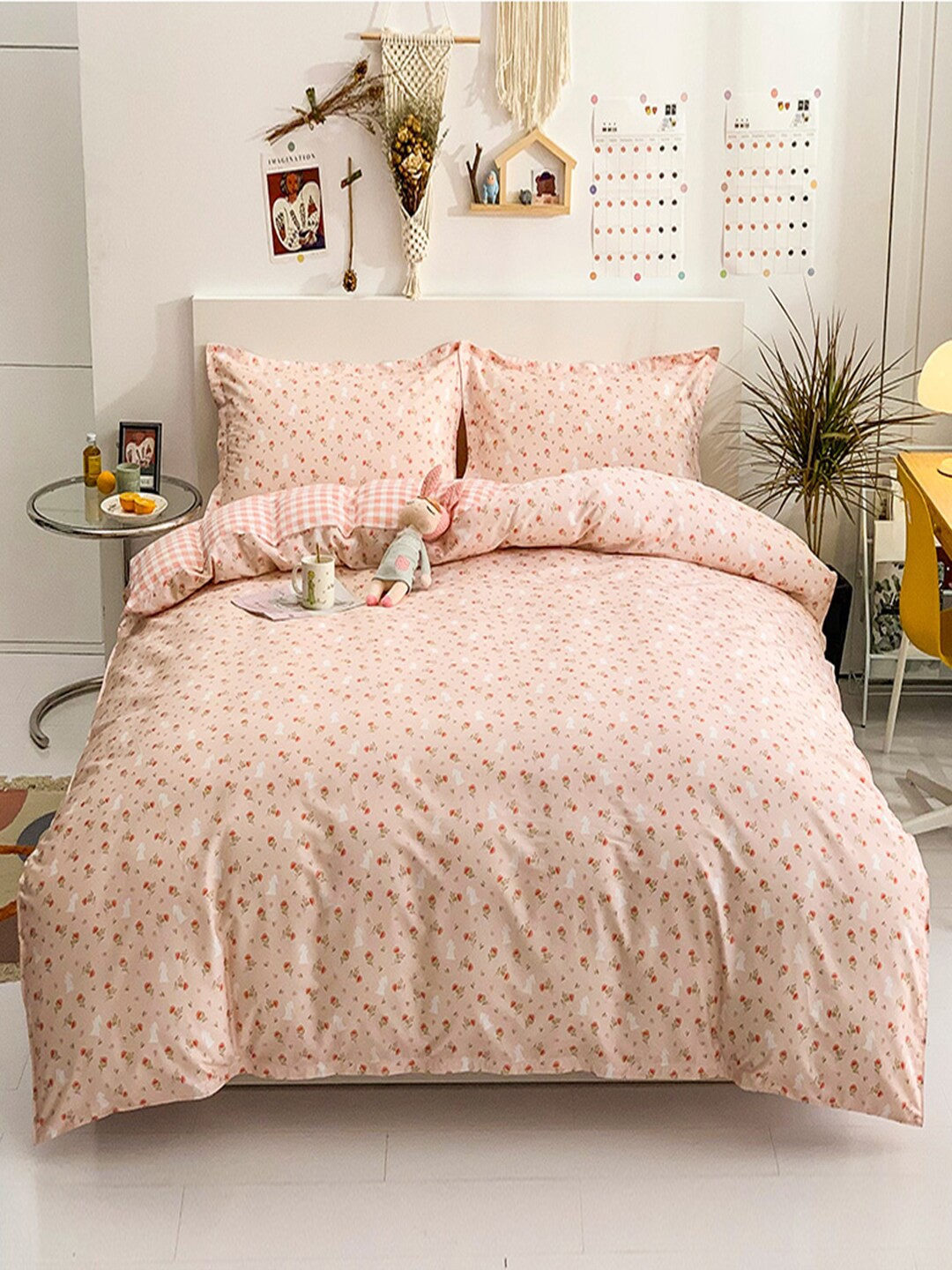

JC HOME Pink Printed Single Pure Cotton Bedding Set