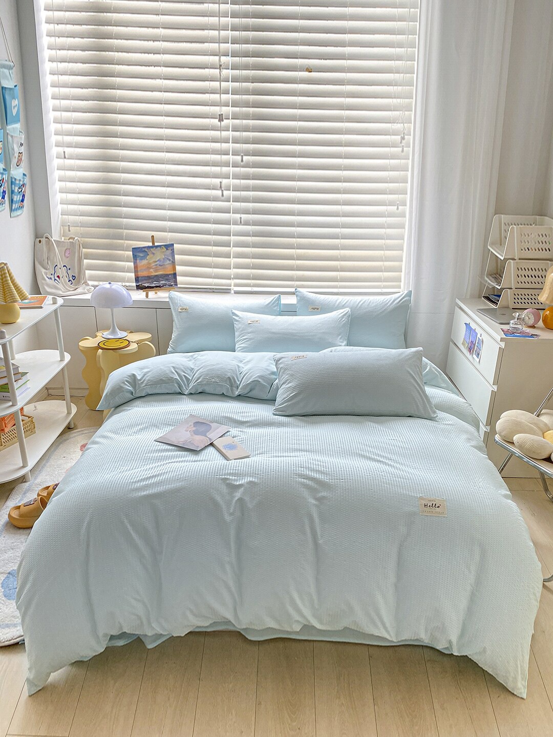 

JC Collection Blue Solid Double-Queen Bedding Set