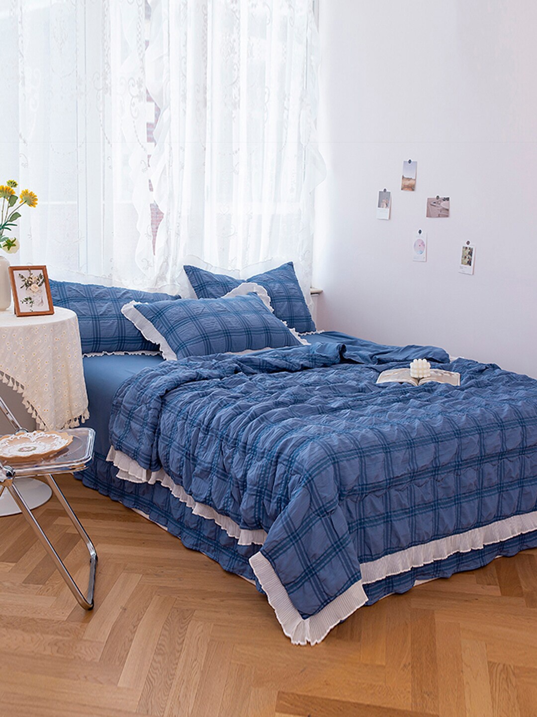 

JC Collection Navy Blue Striped Cotton Double King Bedding Set