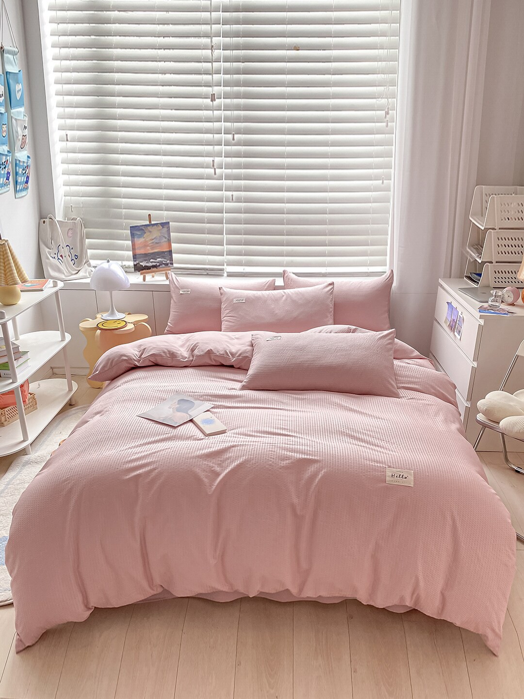 

JC Collection Pink Solid Cotton Double Queen Bedding Set
