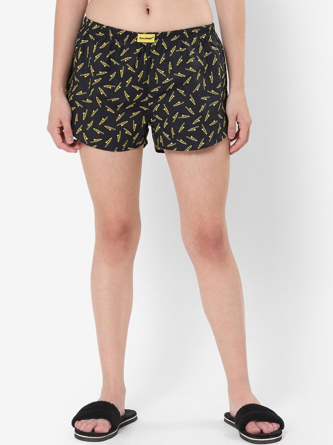 

Bewakoof Women Conversational Printed Shorts, Black