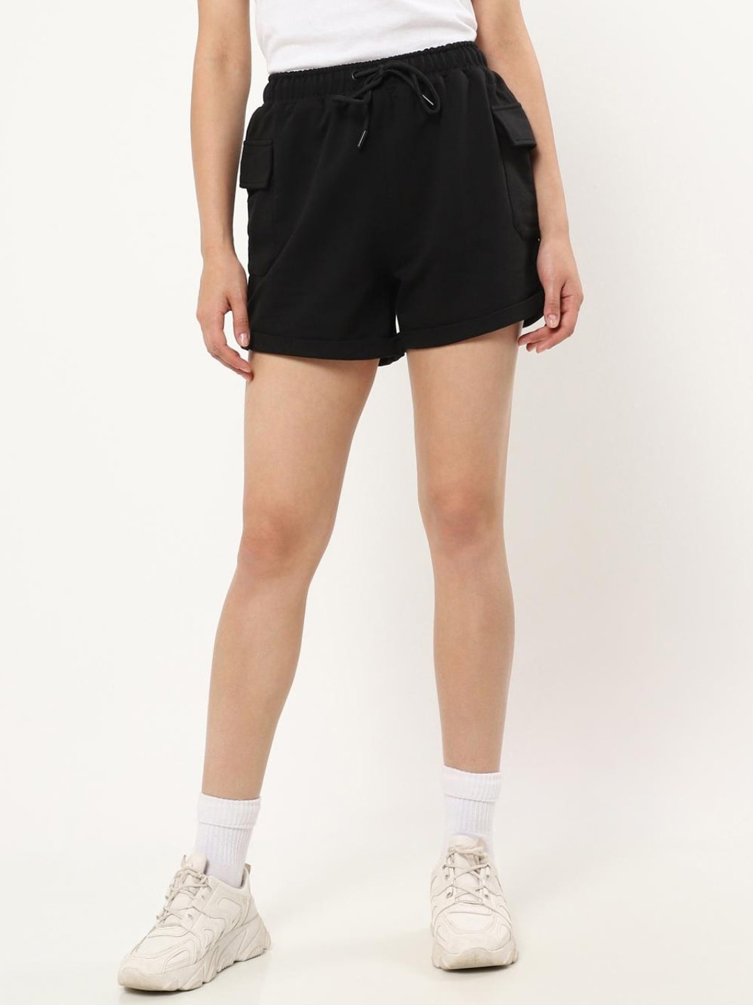 

Bewakoof Women High-Rise Cargo Shorts, Black