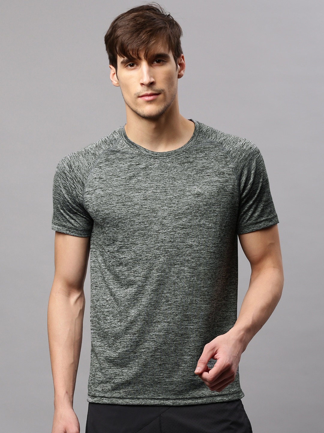 

HRX by Hrithik Roshan Men Grey Self-Design Round Neck Active T-Shirt