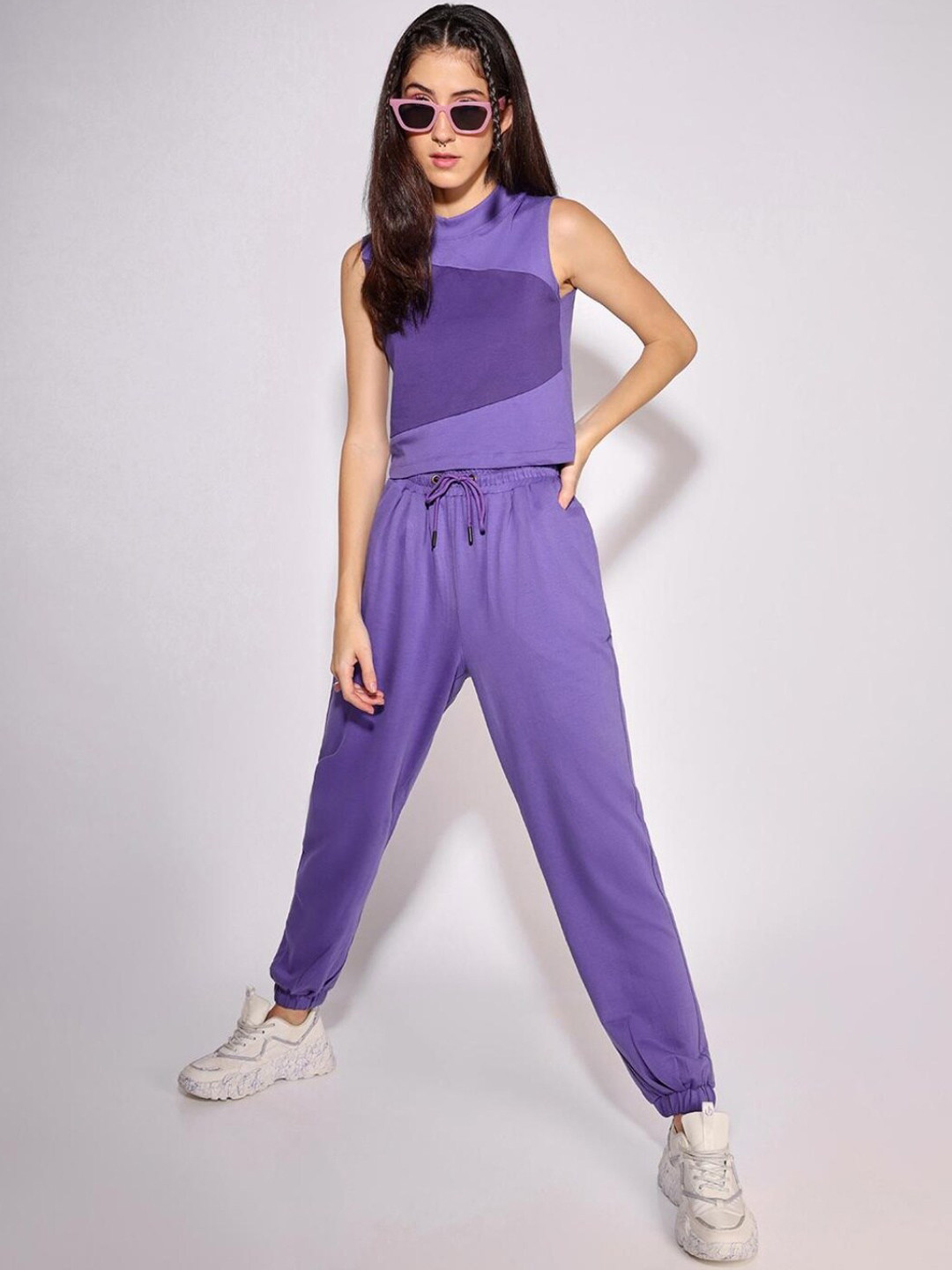 

Bewakoof Women Purple Solid Pure Cotton Co-Ords Set