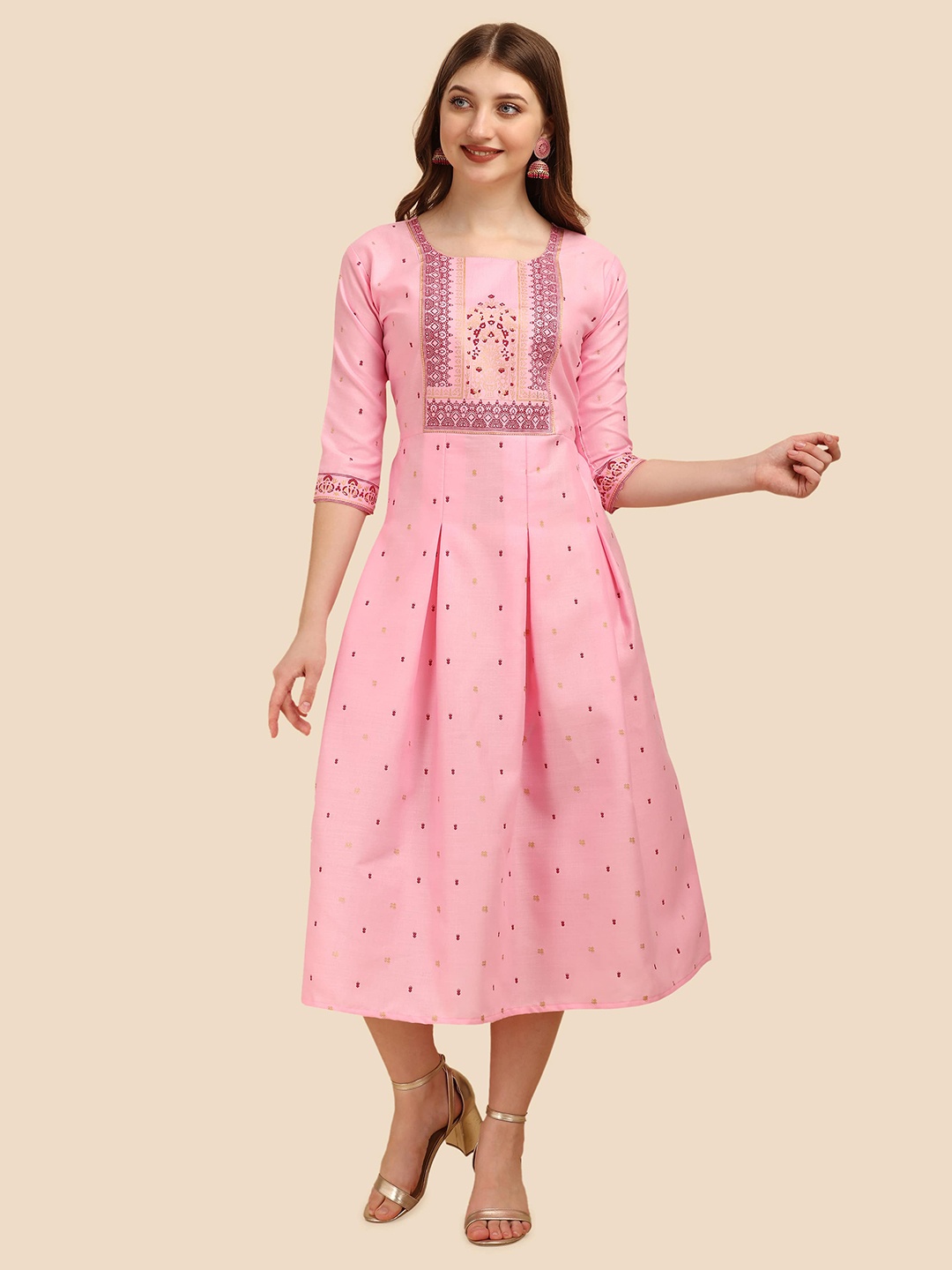 

Paralians Blue Ethnic Motifs Printed Cotton A-Line Ethnic Midi Dress
