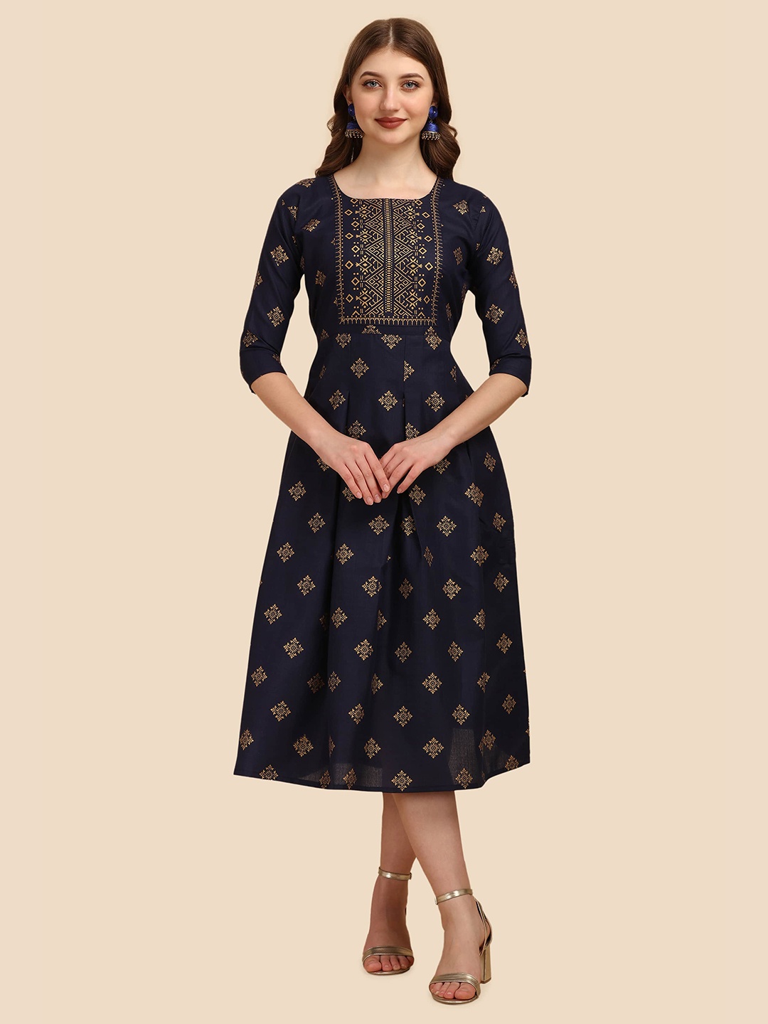 

Paralians Maroon Ethnic Motifs Ethnic Empire Cotton Midi Dress