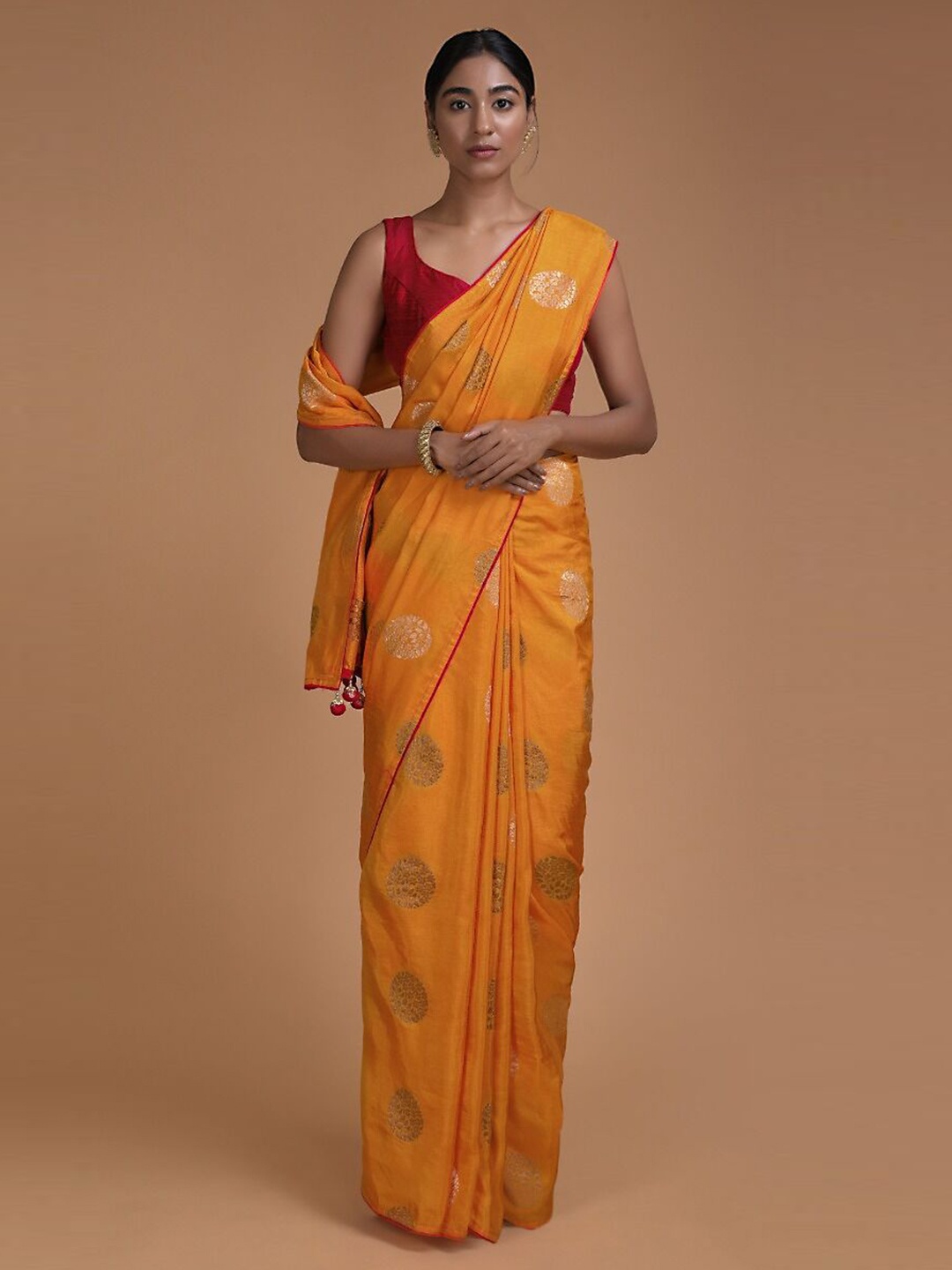 

Mitera Mustard Ethnic Motifs Zari Art Silk Banarasi Saree