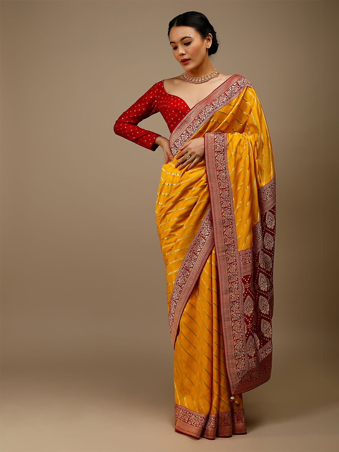 

Mitera Yellow Woven Design Zari Art Silk Banarasi Saree