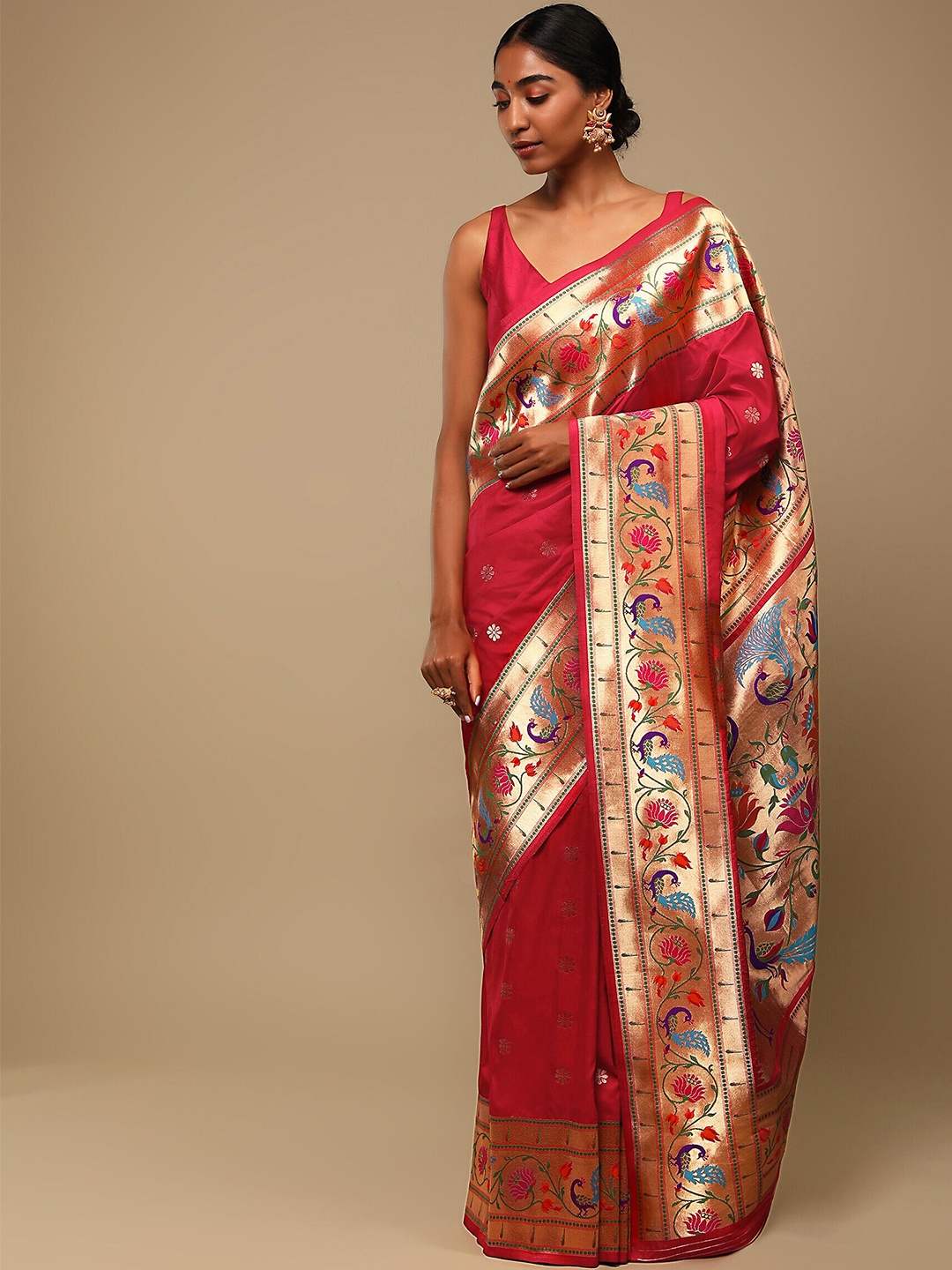 

Mitera Pink & Gold-Toned Woven Design Zari Art Silk Banarasi Saree