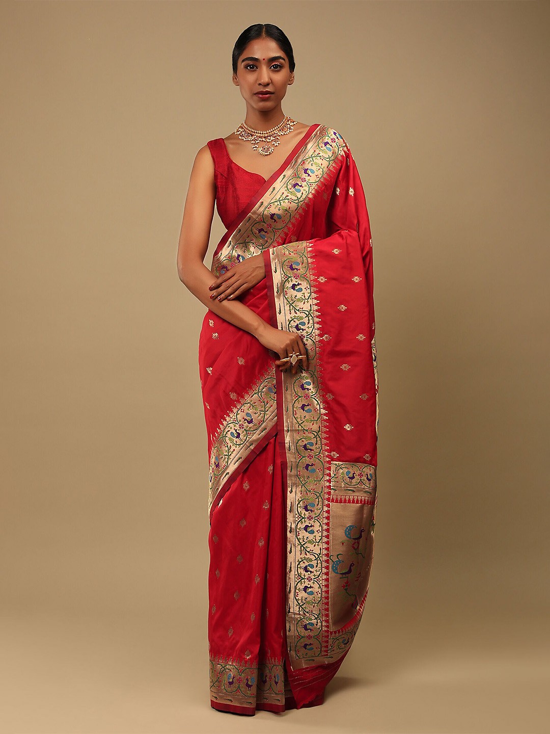 

Mitera Red & Blue Woven Design Zari Art Silk Banarasi Saree