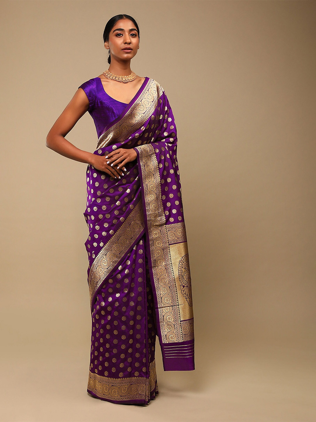 

Mitera Pink & Gold-Toned Woven Design Zari Art Silk Banarasi Saree