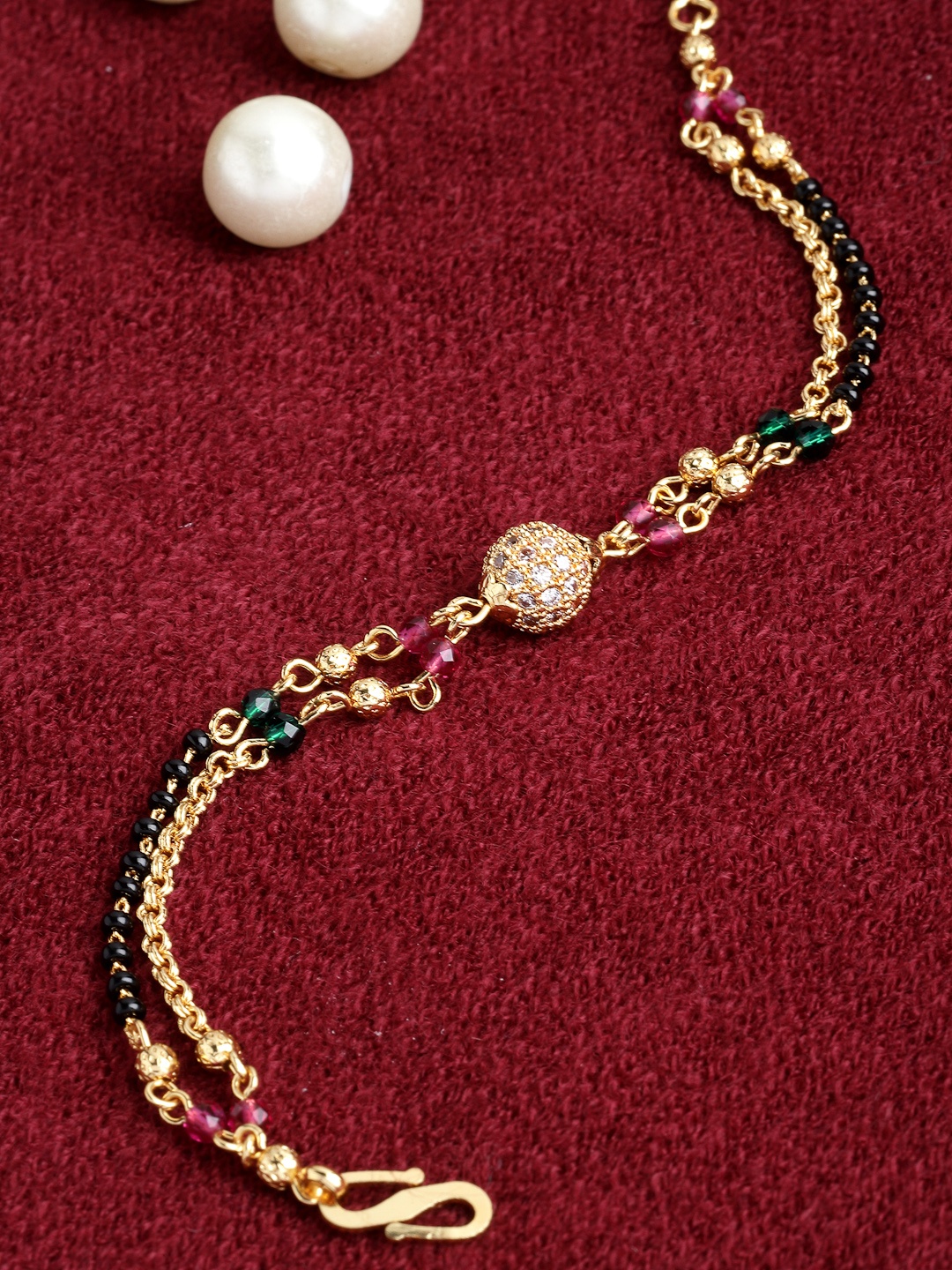 

PANASH Gold-Plated & Black Beaded & Stone-Studded Mangalsutra