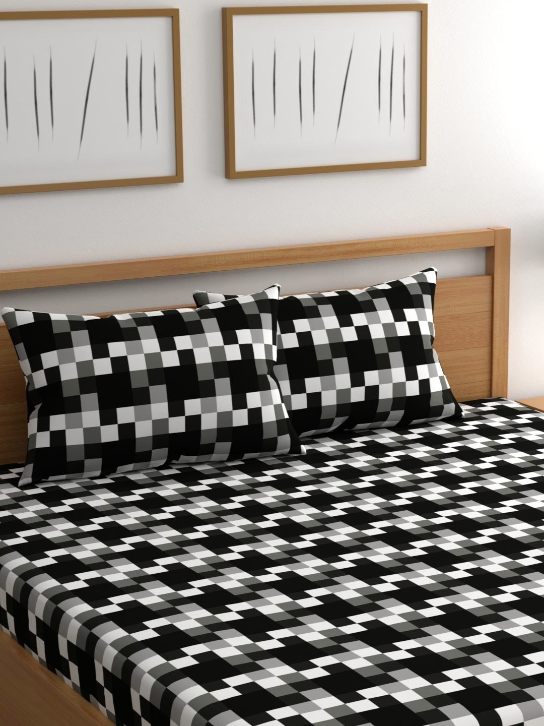 

CHHAVI INDIA Black & White 210 TC Geometric Queen Bedsheet with 2 Pillow Covers