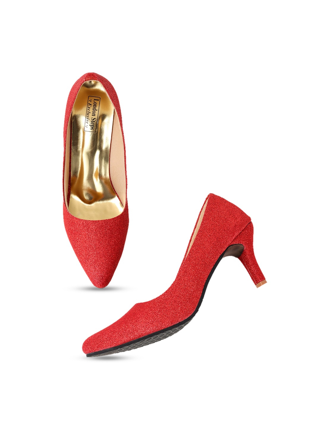 

LONDON STEPS Women Red Textured Slim Pumps
