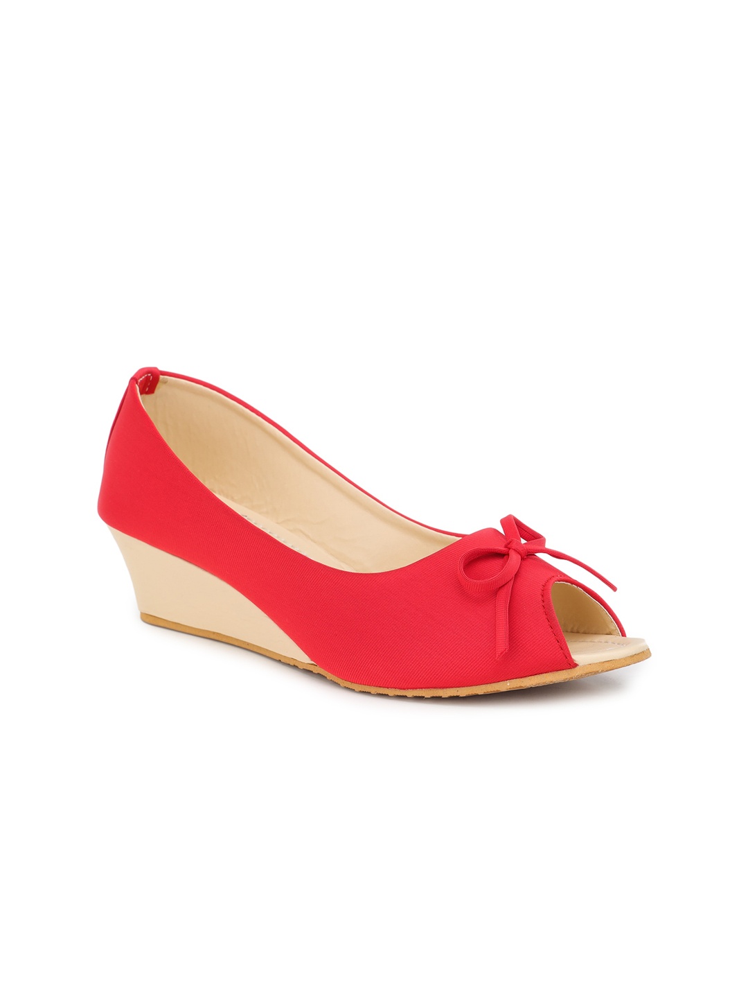 

LONDON STEPS Red Wedge Peep Toes with Bows