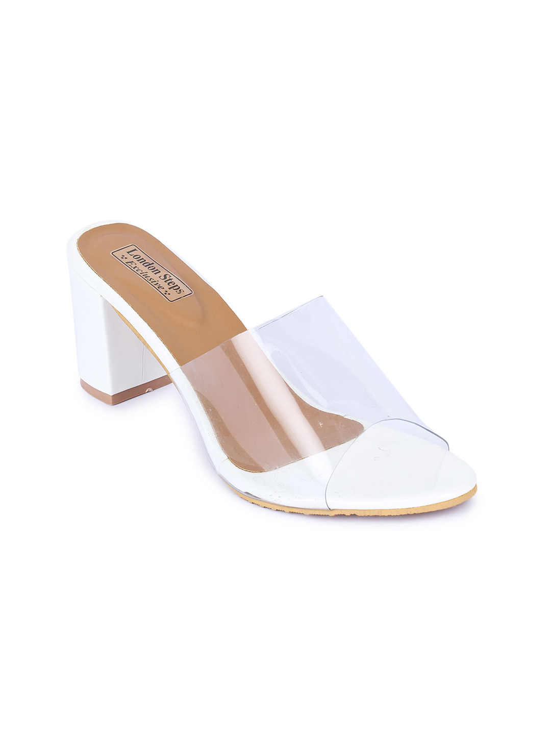 

LONDON STEPS White Solid Block Sandals