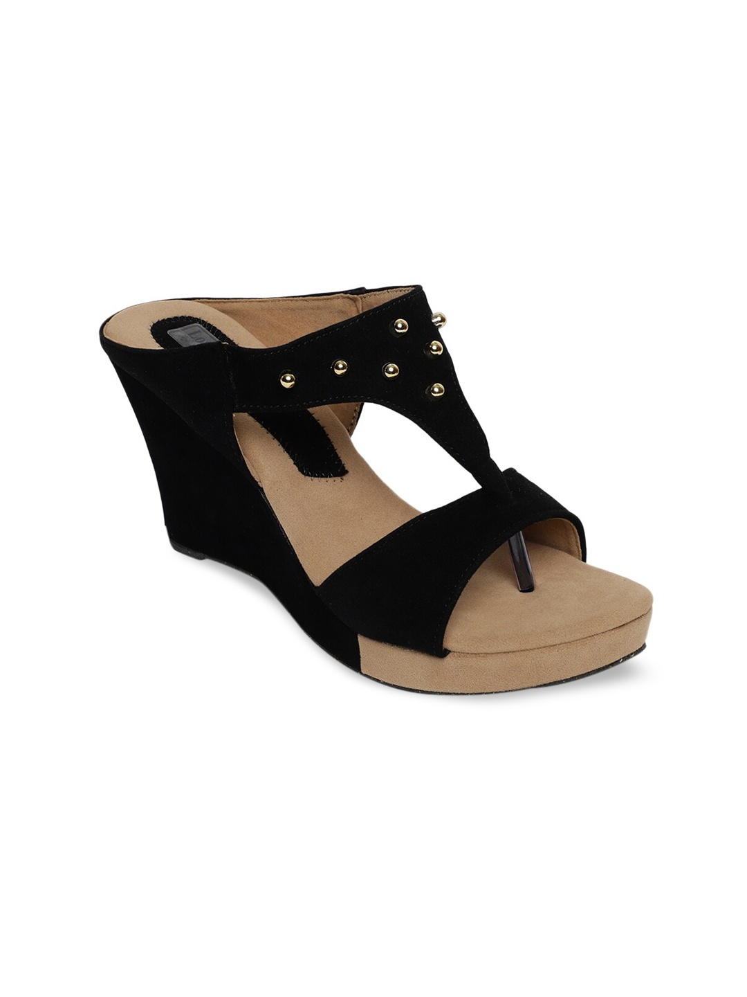 

LONDON STEPS Women Black Embellished Suede Wedge Heels