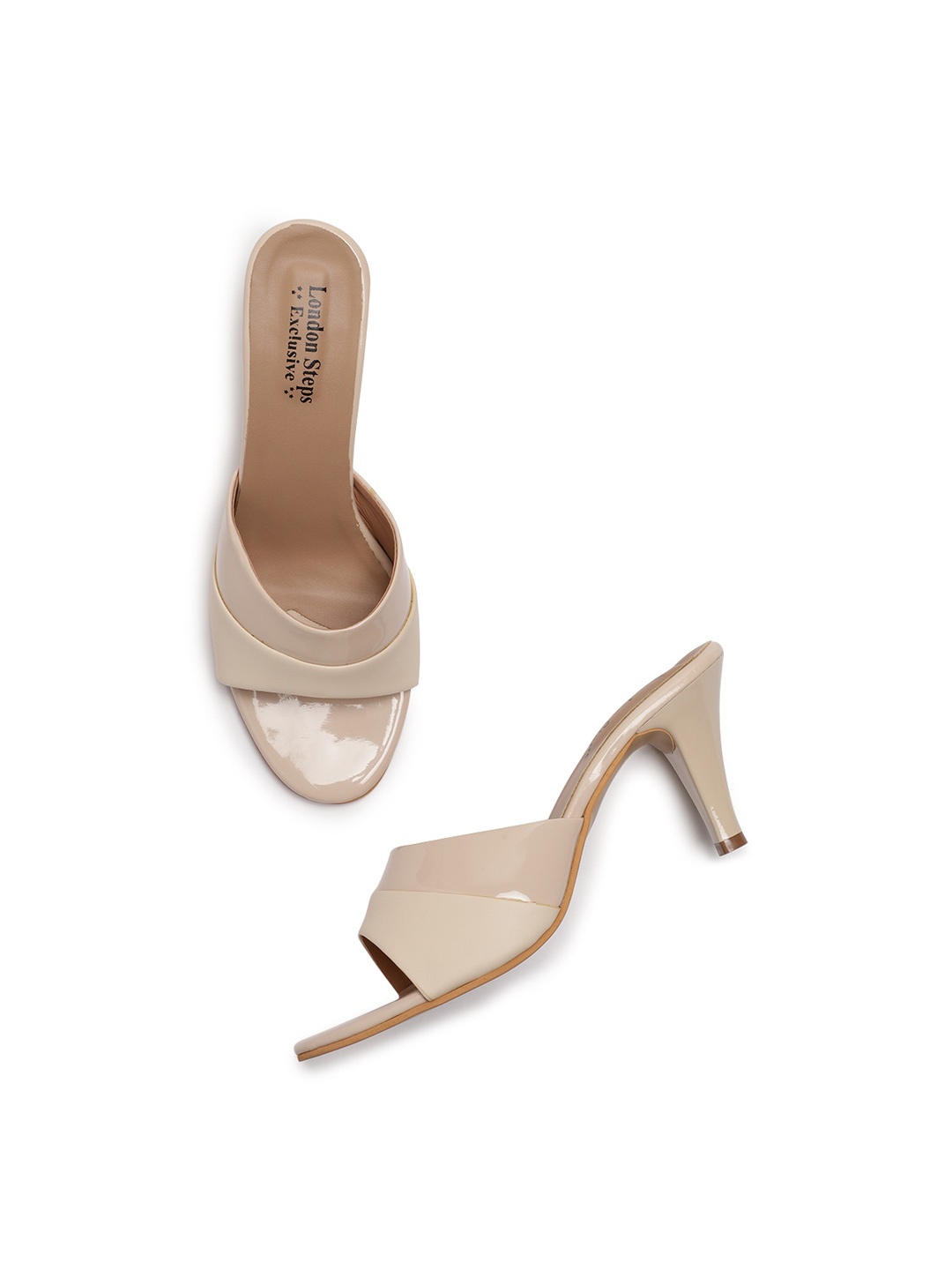 

LONDON STEPS Women Cream-Coloured Solid Open Toe Slim Heels