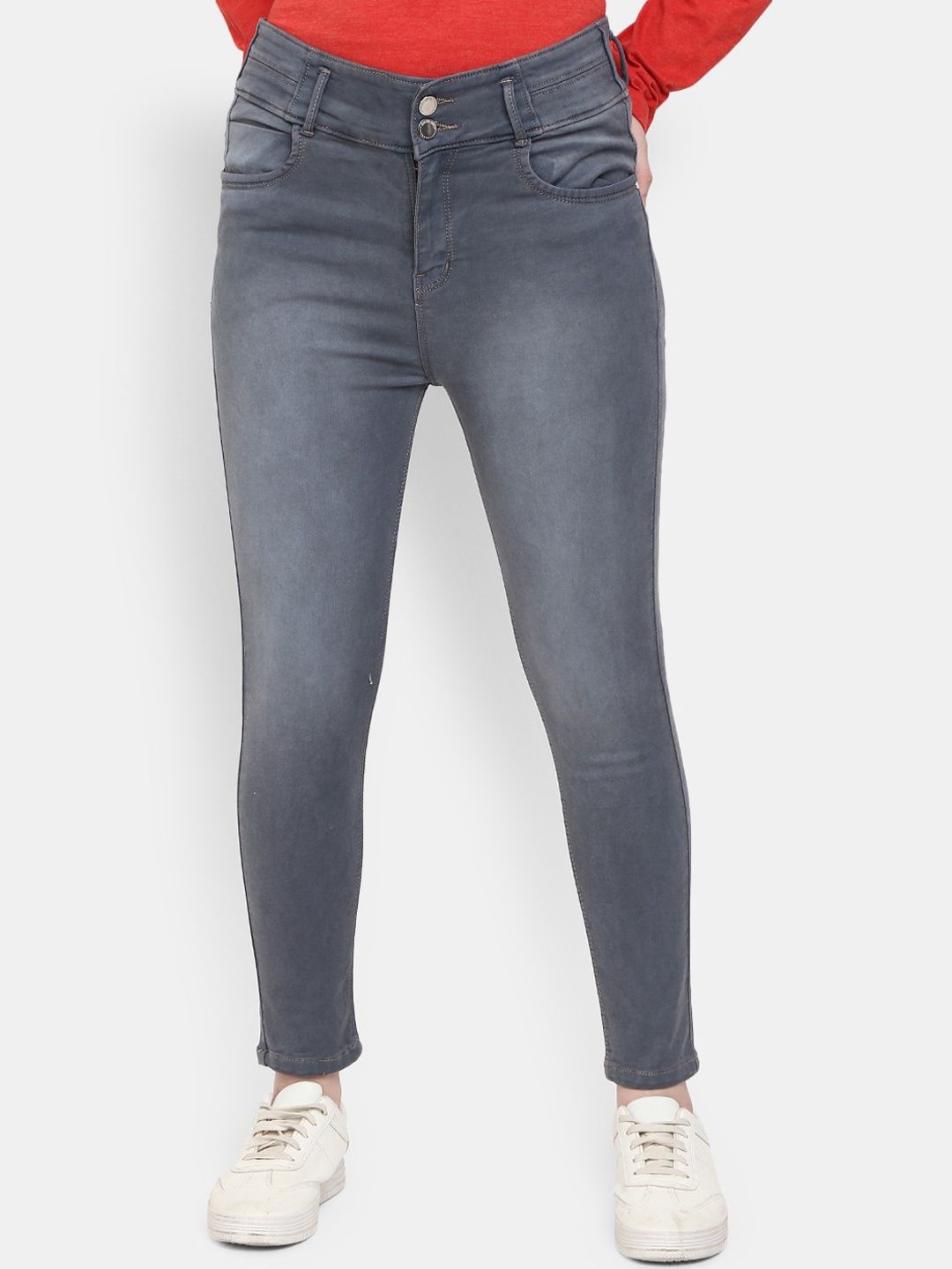 

V-Mart Women Grey High-Rise Low Distress Heavy Fade Jeans