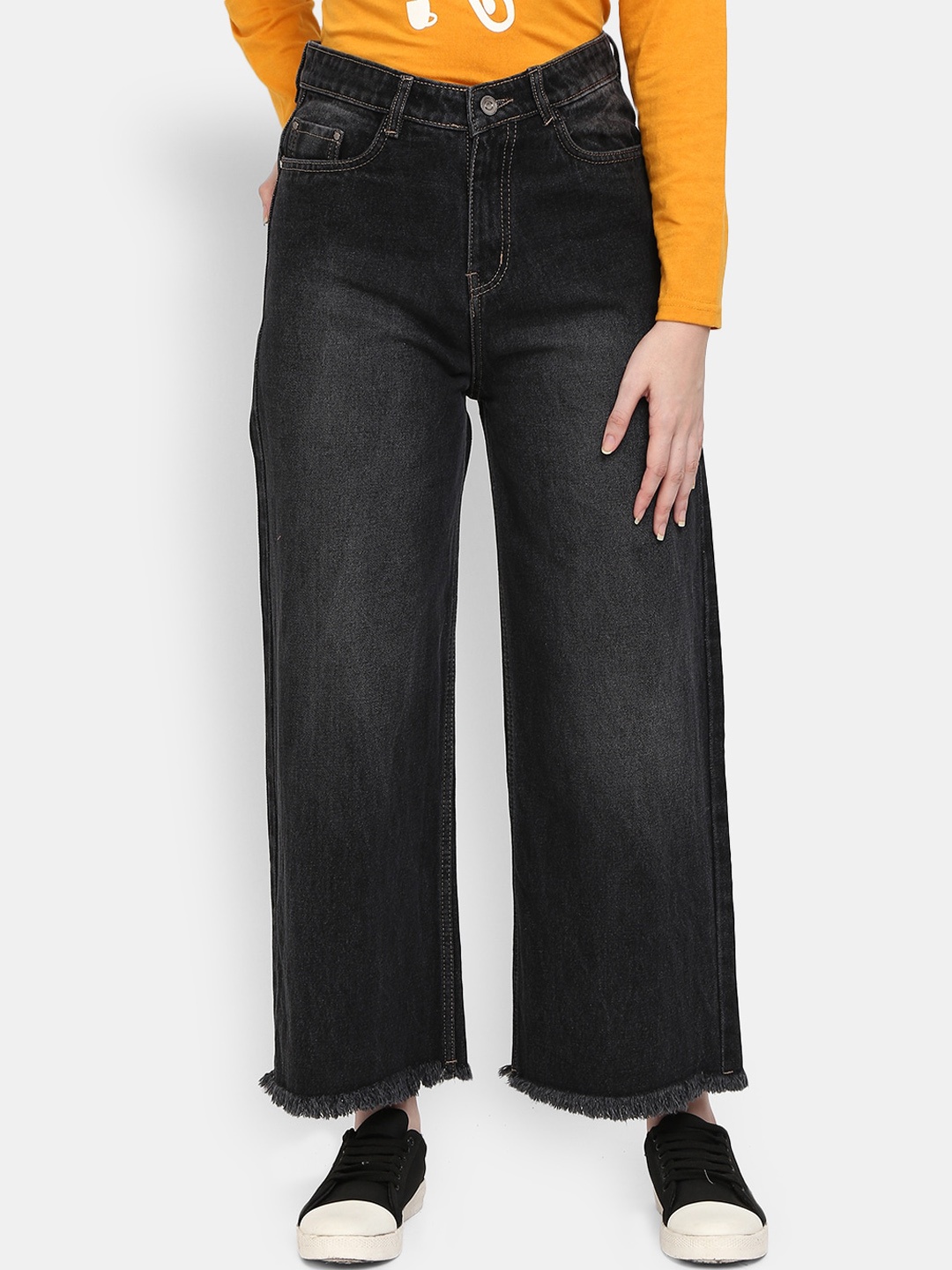 

V-Mart Women Grey Wide Leg High-Rise Mildly Distressed Light Fade Jeans