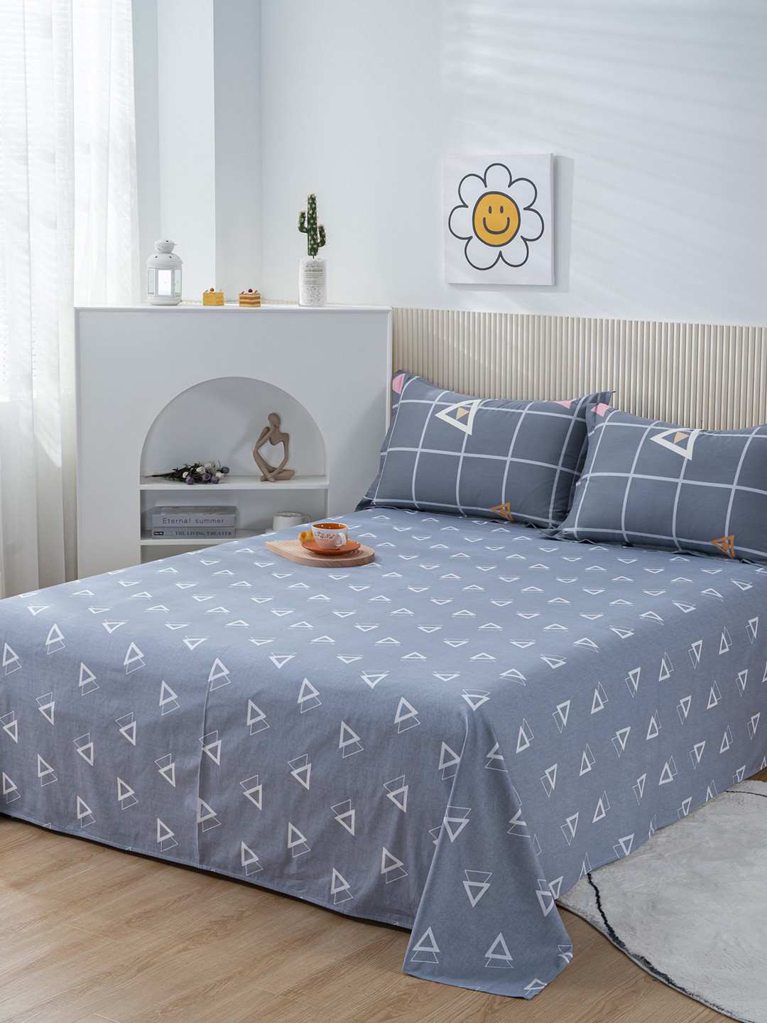 

JC Collection Grey & White Geometric Cotton 200 TC Single Bedsheet With 1 Pillow Covers