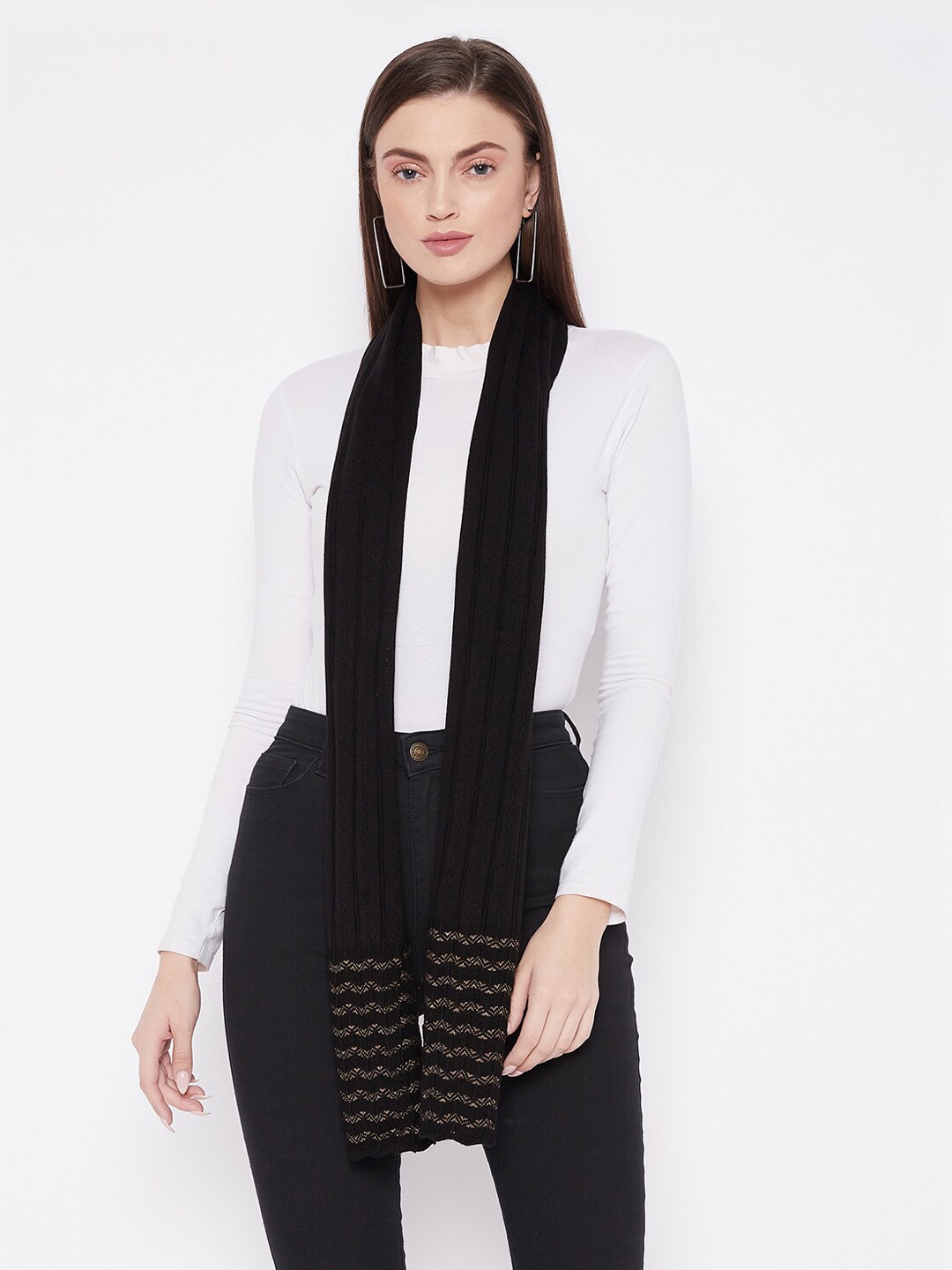 

Knitstudio Women Black Solid Casual Knitted Mufflers