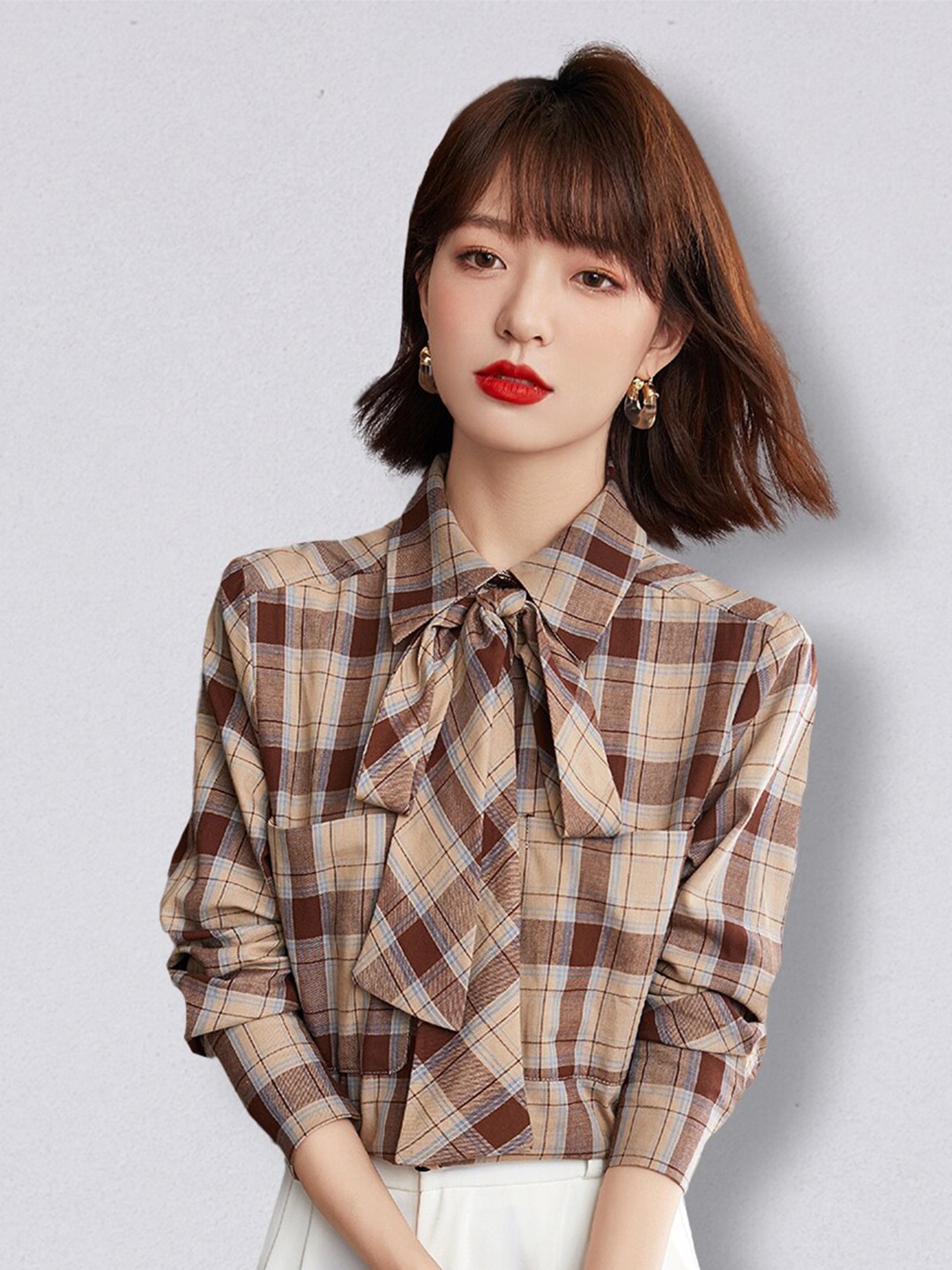 

JC Collection Women Brown Tartan Checks Checked Casual Shirt