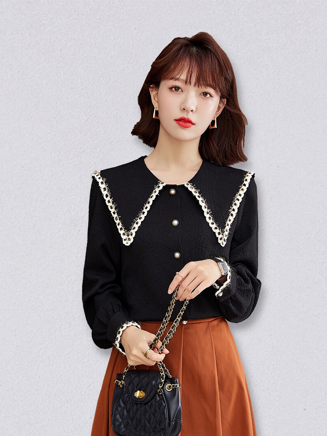 

JC Collection Women Black above the keyboard collar Casual Shirt
