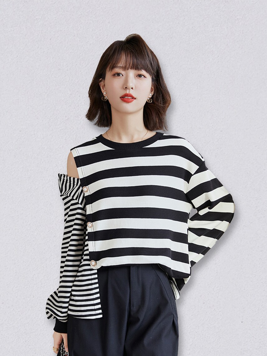

JC Collection Women Black Horizontal Striped Casual Shirt
