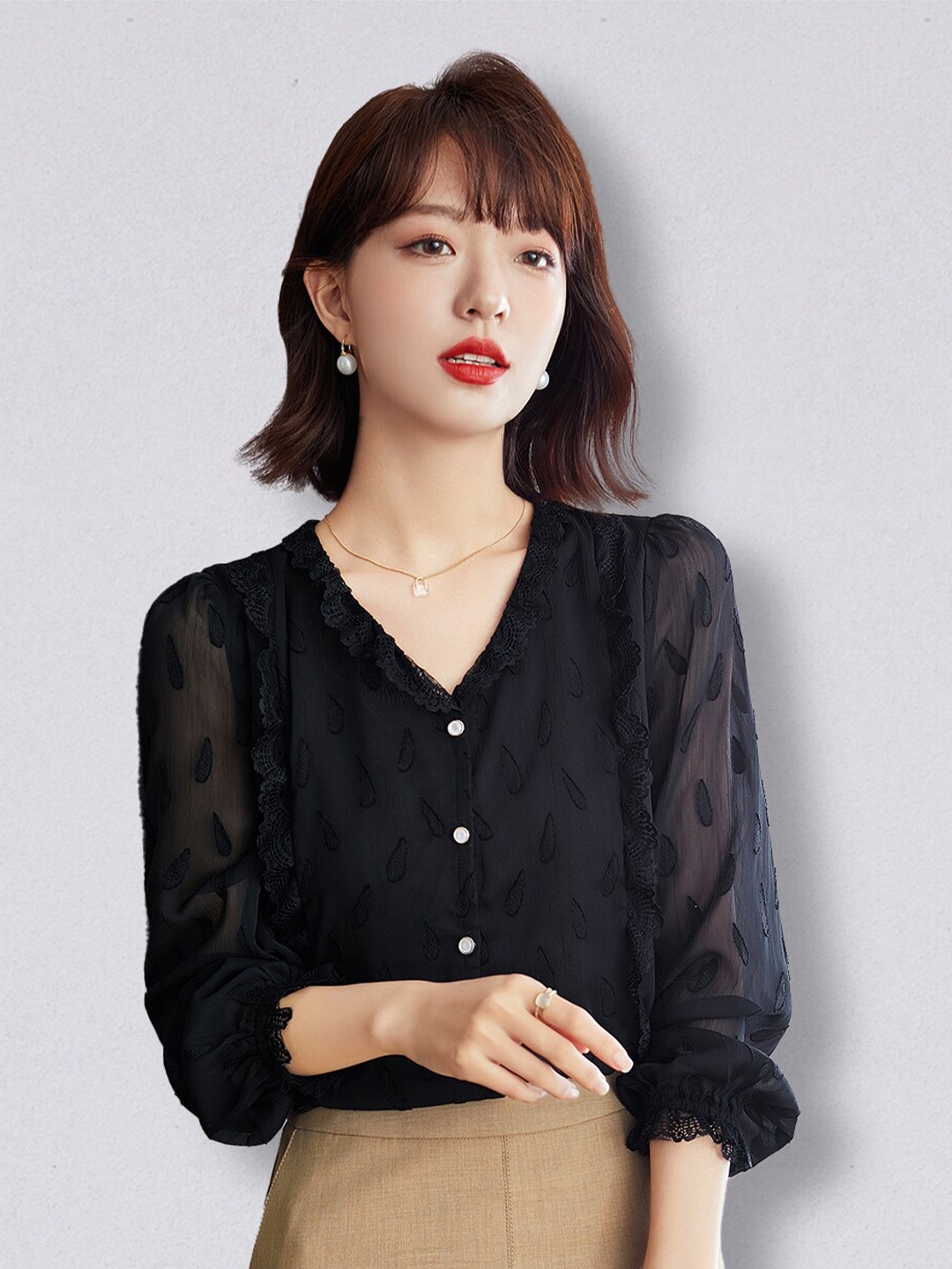 JC Collection Women Black Shirt Style Top
