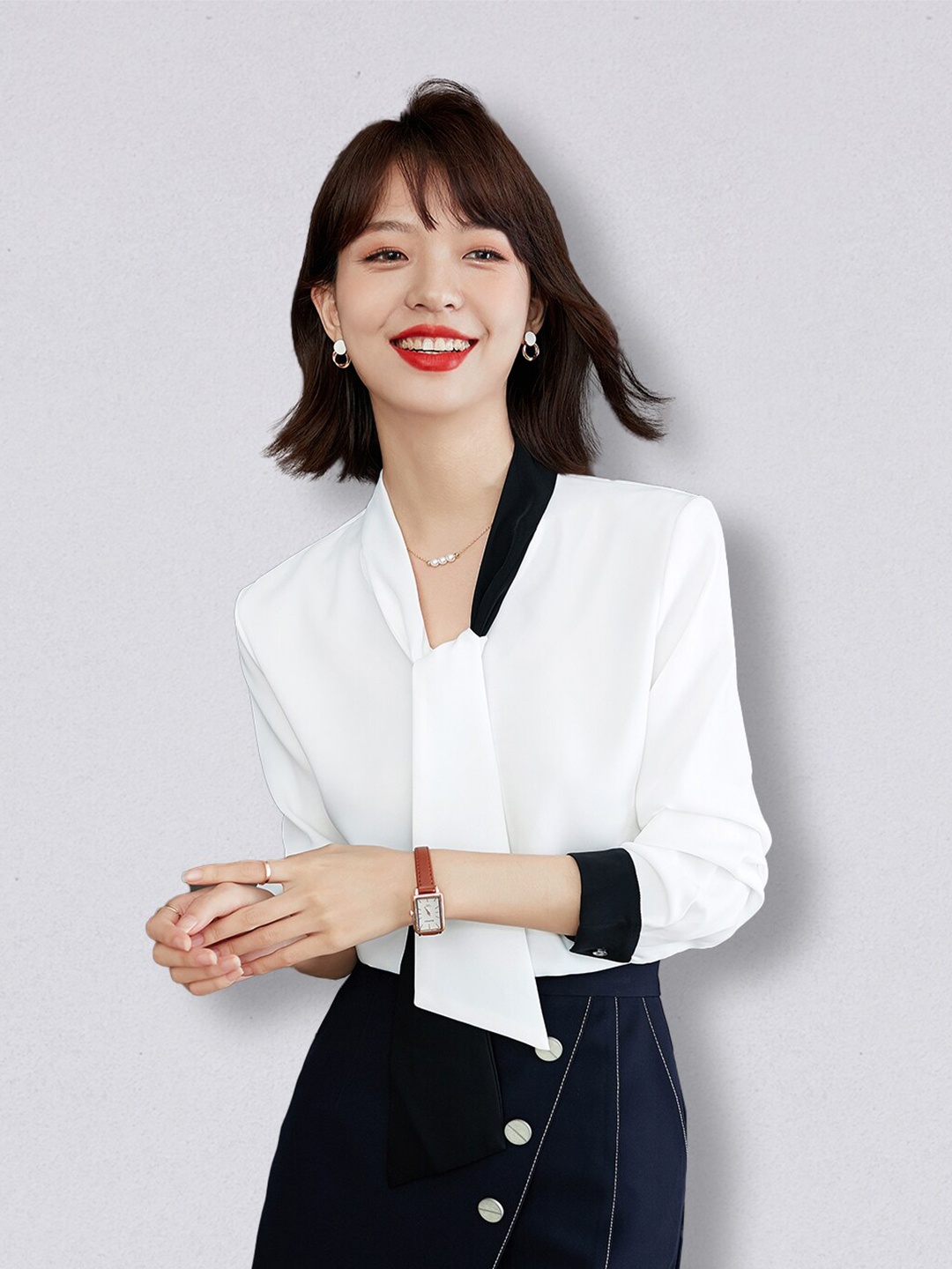 

JC Collection Women White Tie-Up Neck Shirt Style Top