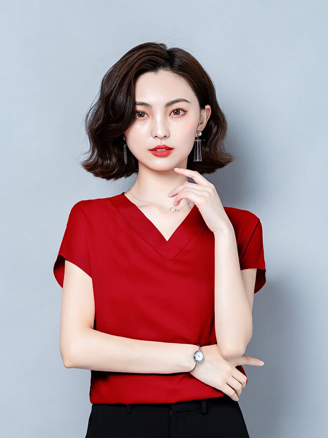 

JC Collection Women Red Extended Sleeves Top