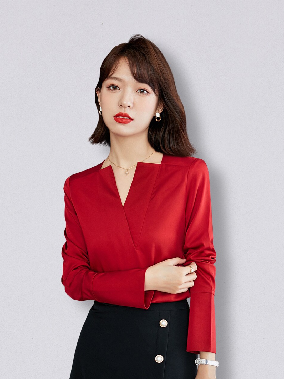 

JC Collection Red V-Neck Shirt Style Top