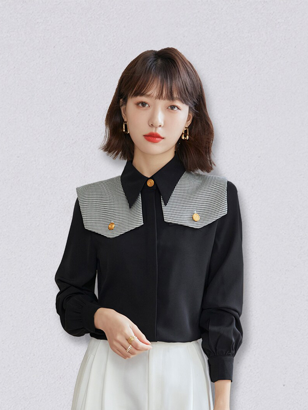 

JC Collection Black Printed Shirt Style Polyester Top