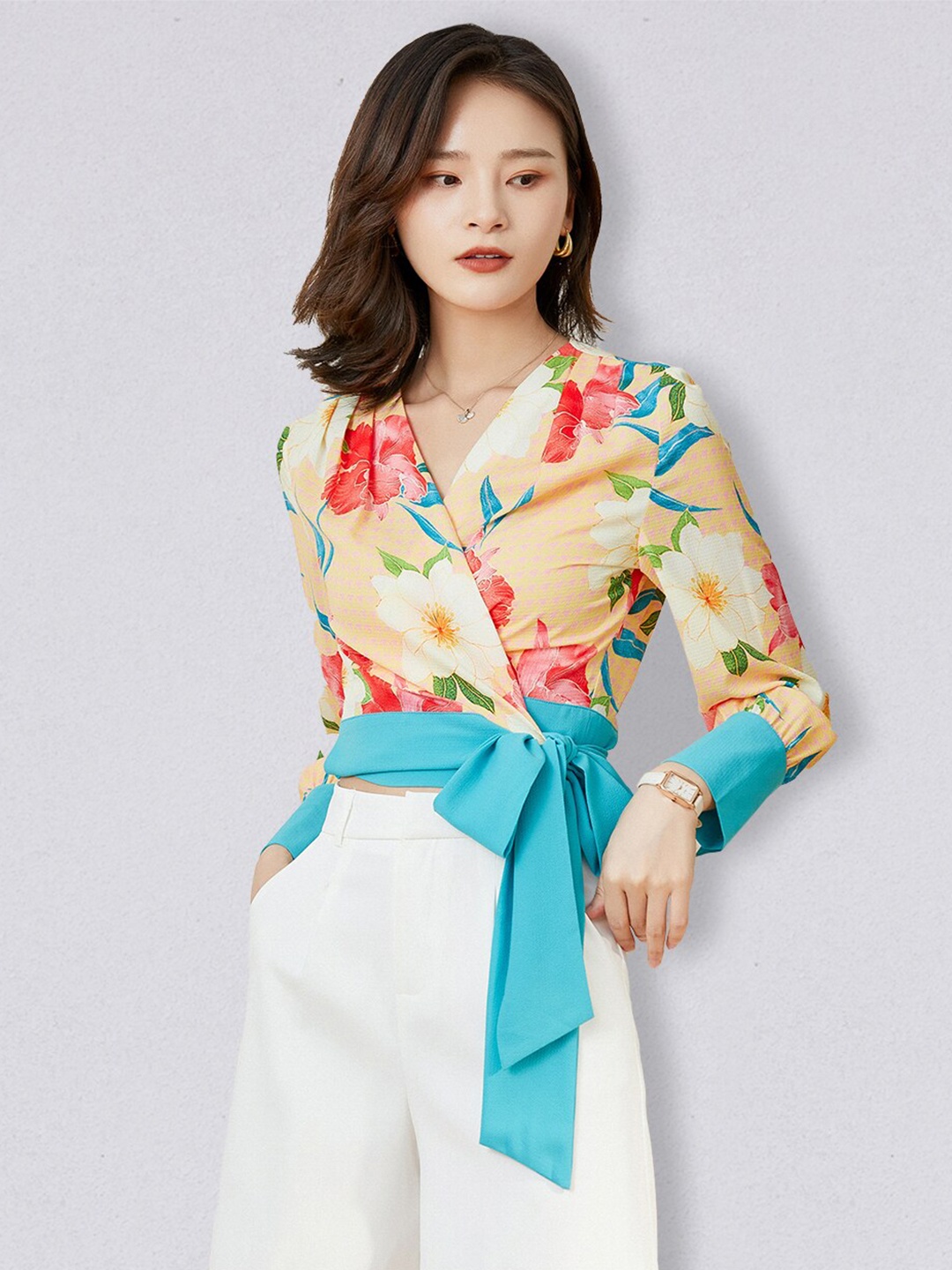 

JC Collection Multicoloured Floral Print V-Neck Wrap Top, Multi